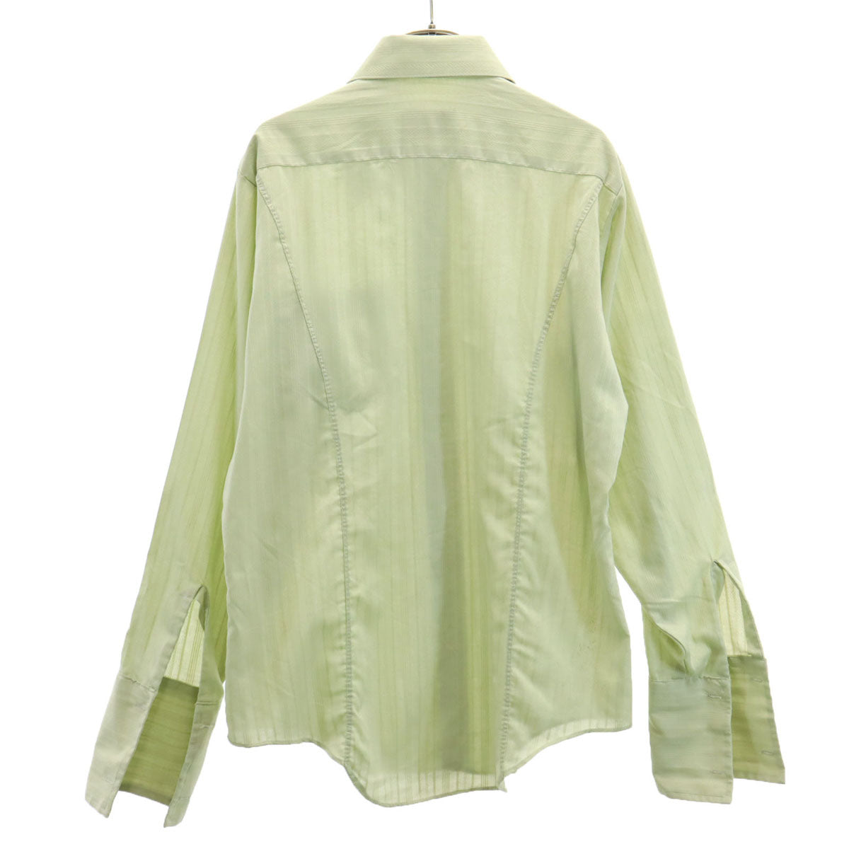 BVD 70s カナダ製 ヴィンテージ ストライプ柄 長袖 ダブルカフス シャツ 15 1/2 黄緑系 メンズ