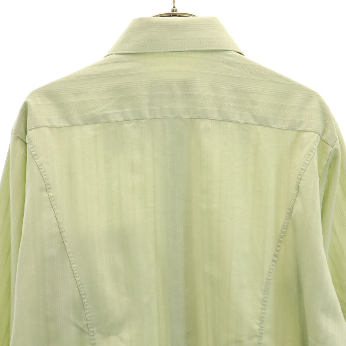 BVD 70s カナダ製 ヴィンテージ ストライプ柄 長袖 ダブルカフス シャツ 15 1/2 黄緑系 メンズ