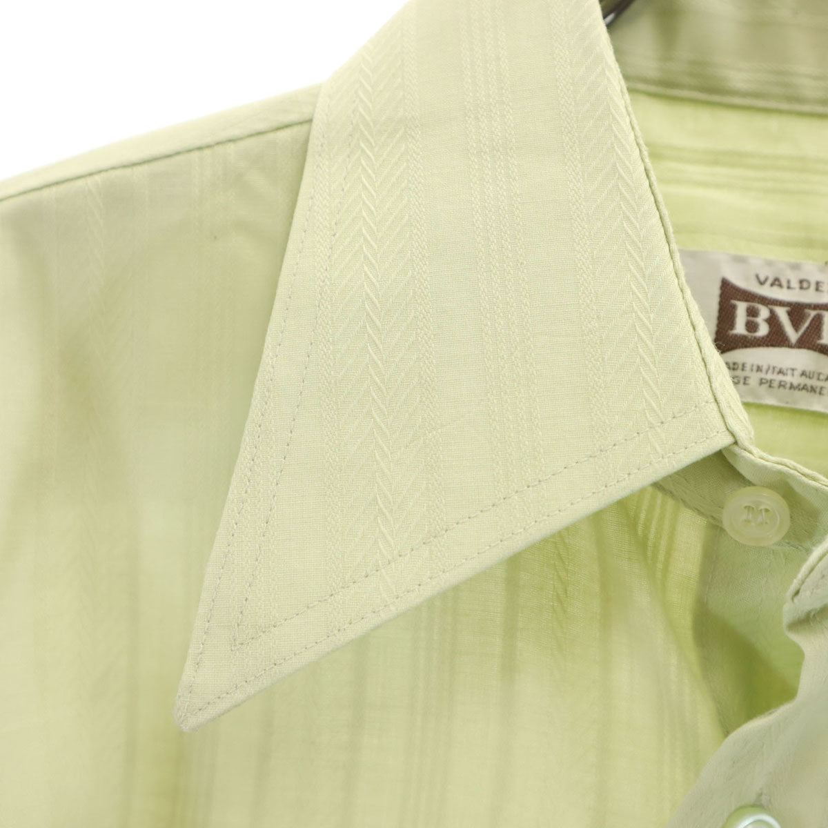 BVD 70s カナダ製 ヴィンテージ ストライプ柄 長袖 ダブルカフス シャツ 15 1/2 黄緑系 メンズ