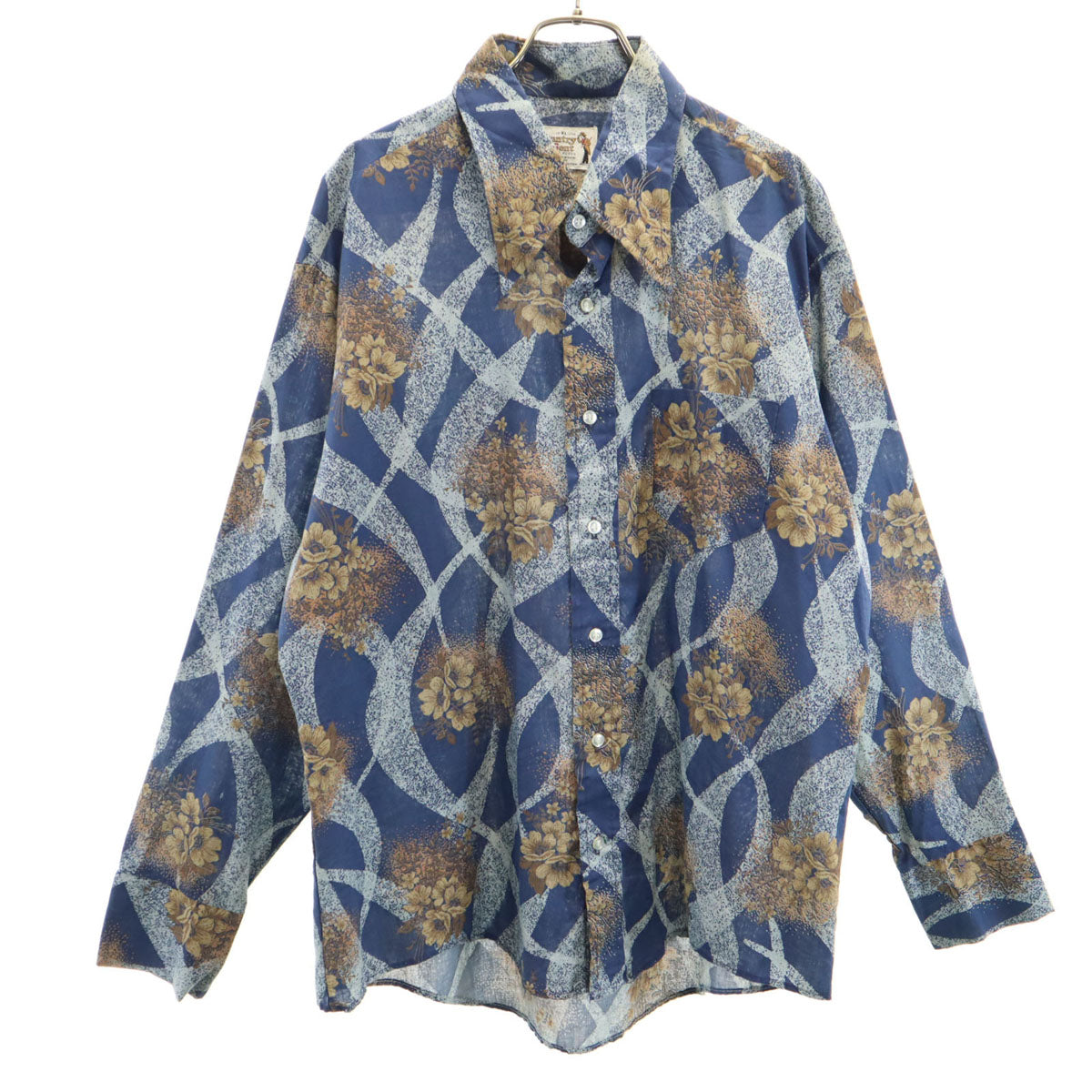 Country Gent 70s ヴィンテージ 花柄 長袖 シャツ XL ネイビー メンズ