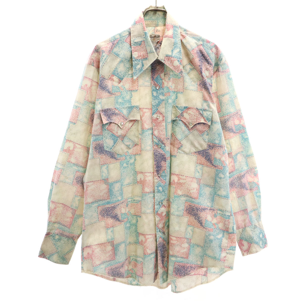 Rawhide 70s ヴィンテージ 総柄 長袖 ウエスタンシャツ グレージュ メンズ