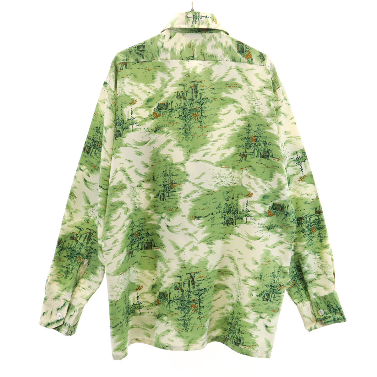 NuLook Fashions 70s ヴィンテージ 風景プリント 長袖 シャツ L 黄緑 メンズ