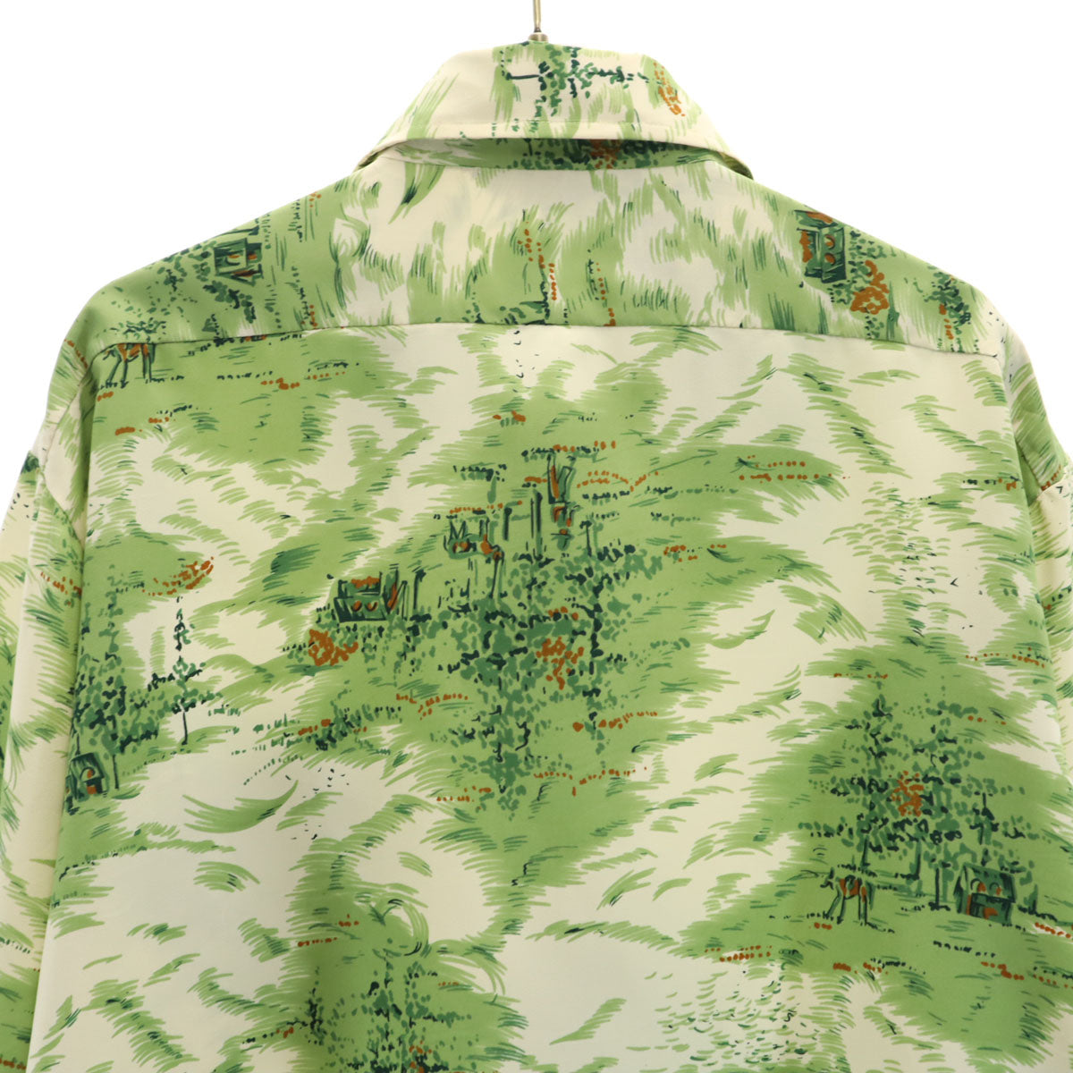 NuLook Fashions 70s ヴィンテージ 風景プリント 長袖 シャツ L 黄緑 メンズ