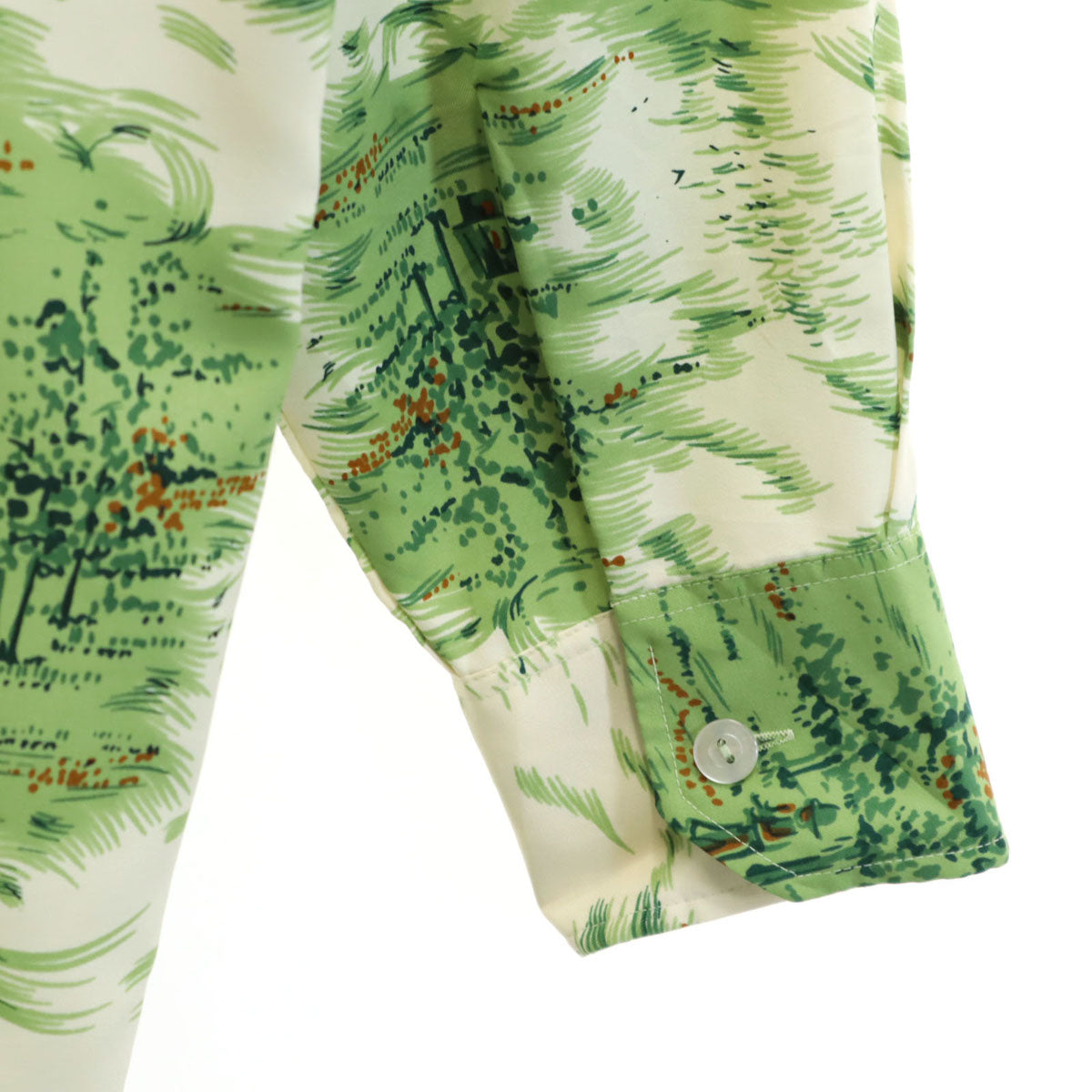 NuLook Fashions 70s ヴィンテージ 風景プリント 長袖 シャツ L 黄緑 メンズ