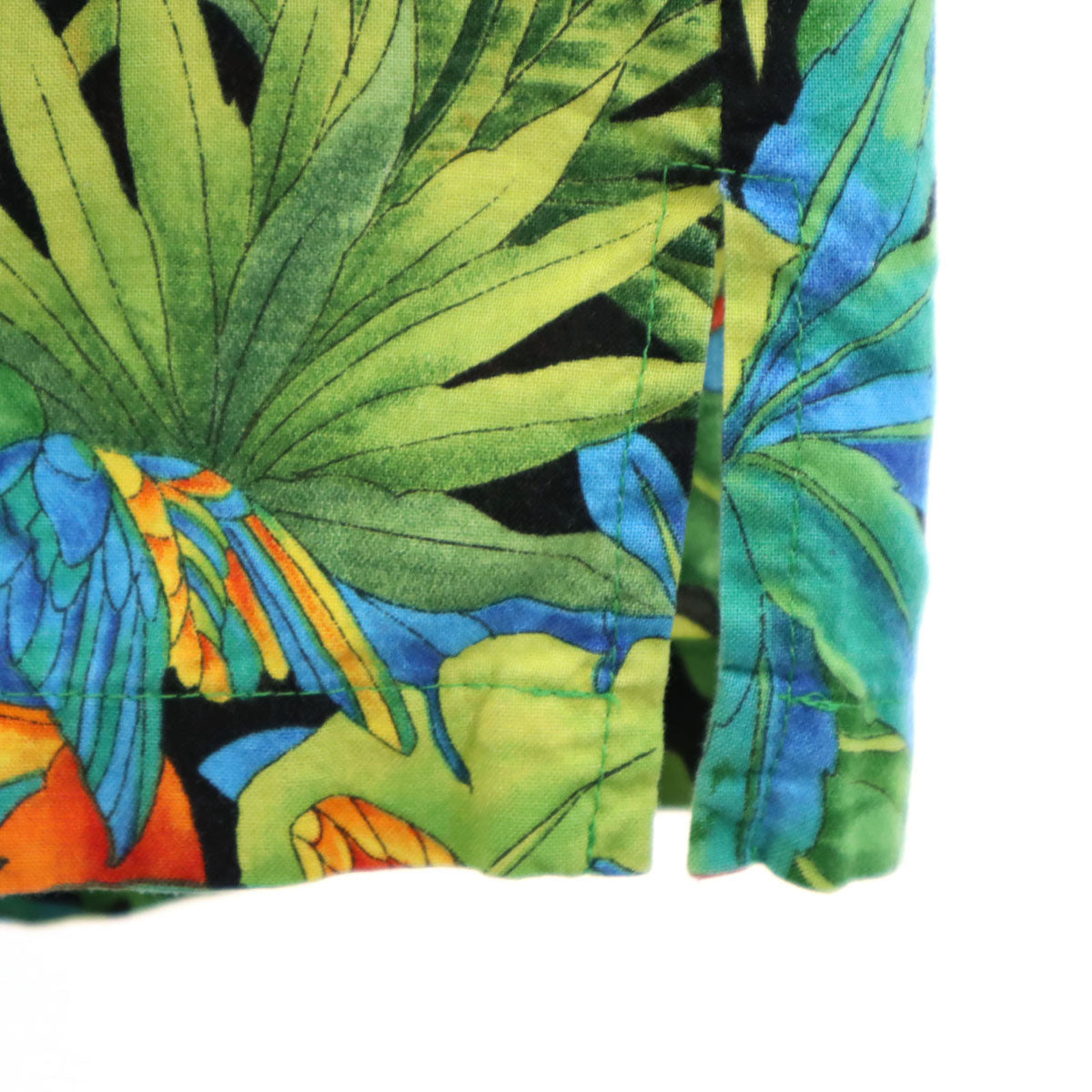 80s 90s オールド オウム柄 半袖 アロハシャツ グリーン 開襟 メンズ