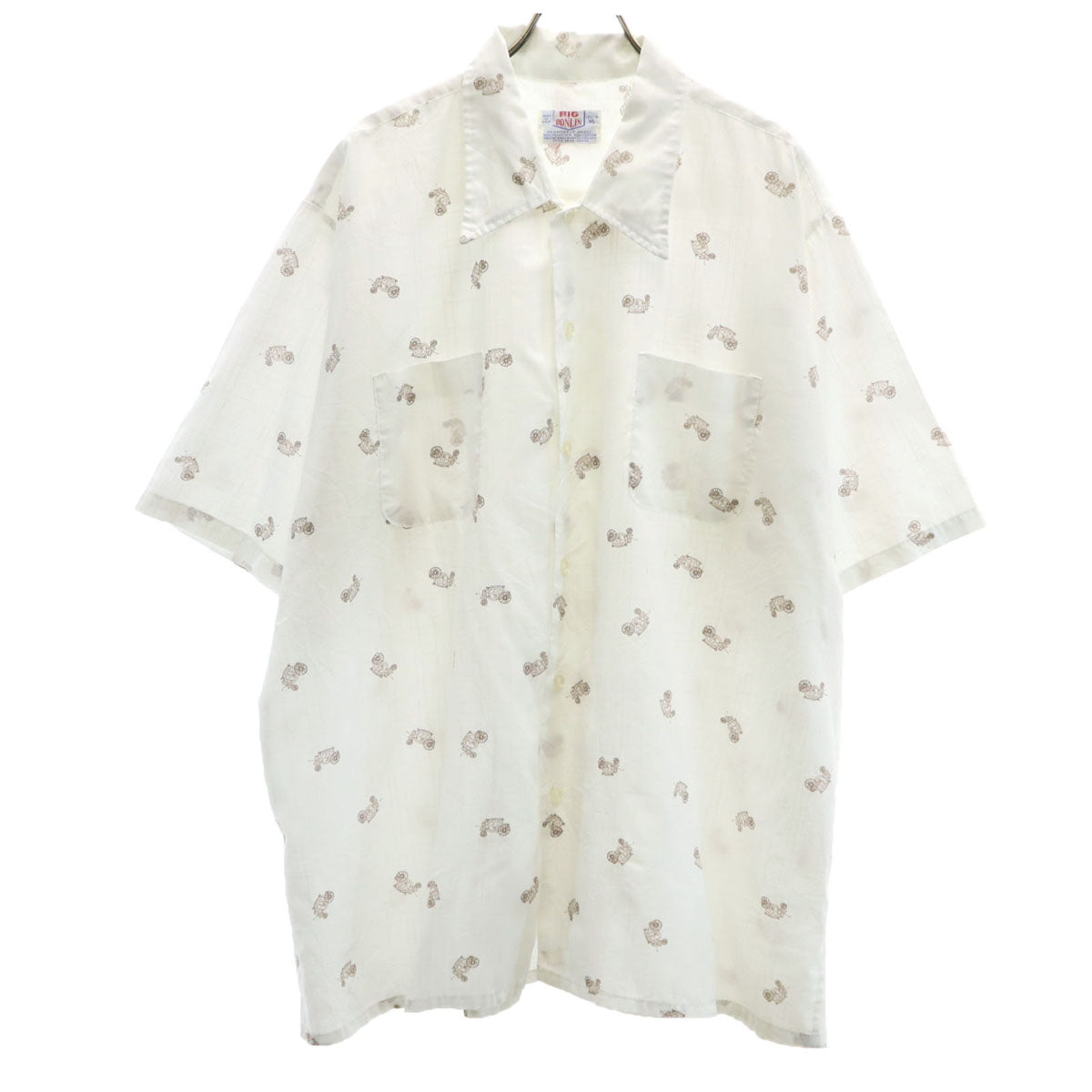 BIG DONLIN ビッグドンリン 80s USA製 ヴィンテージ 馬車柄 半袖 シャツ XL ホワイト メンズ