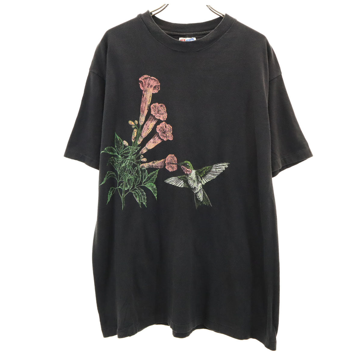 Hanes ヘインズ 90s USA製 オールド ハチドリ プリント 半袖 Tシャツ L チャコール シングルステッチ メンズ