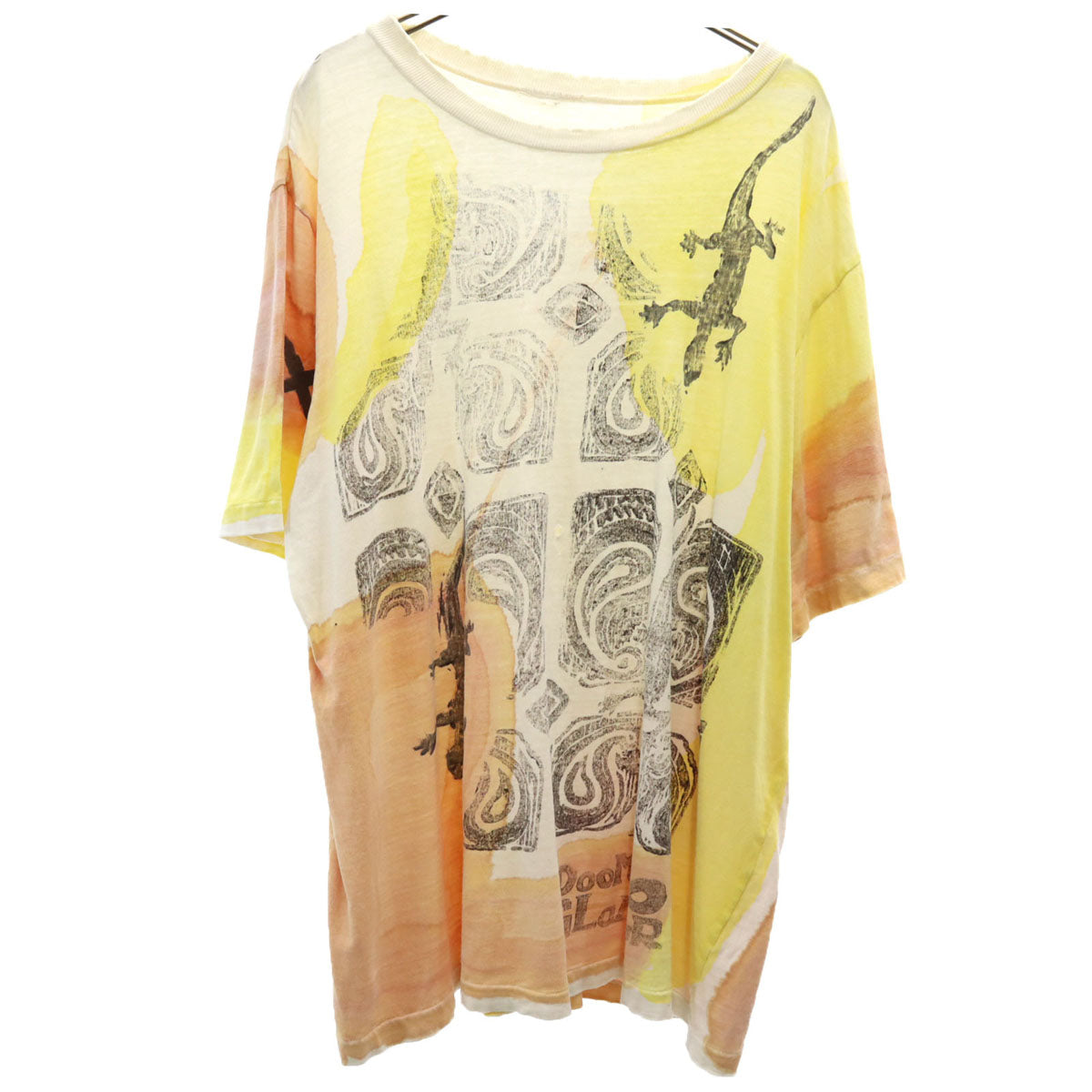 90s オールド トカゲ プリント 半袖 Tシャツ イエロー系 シングルステッチ メンズ