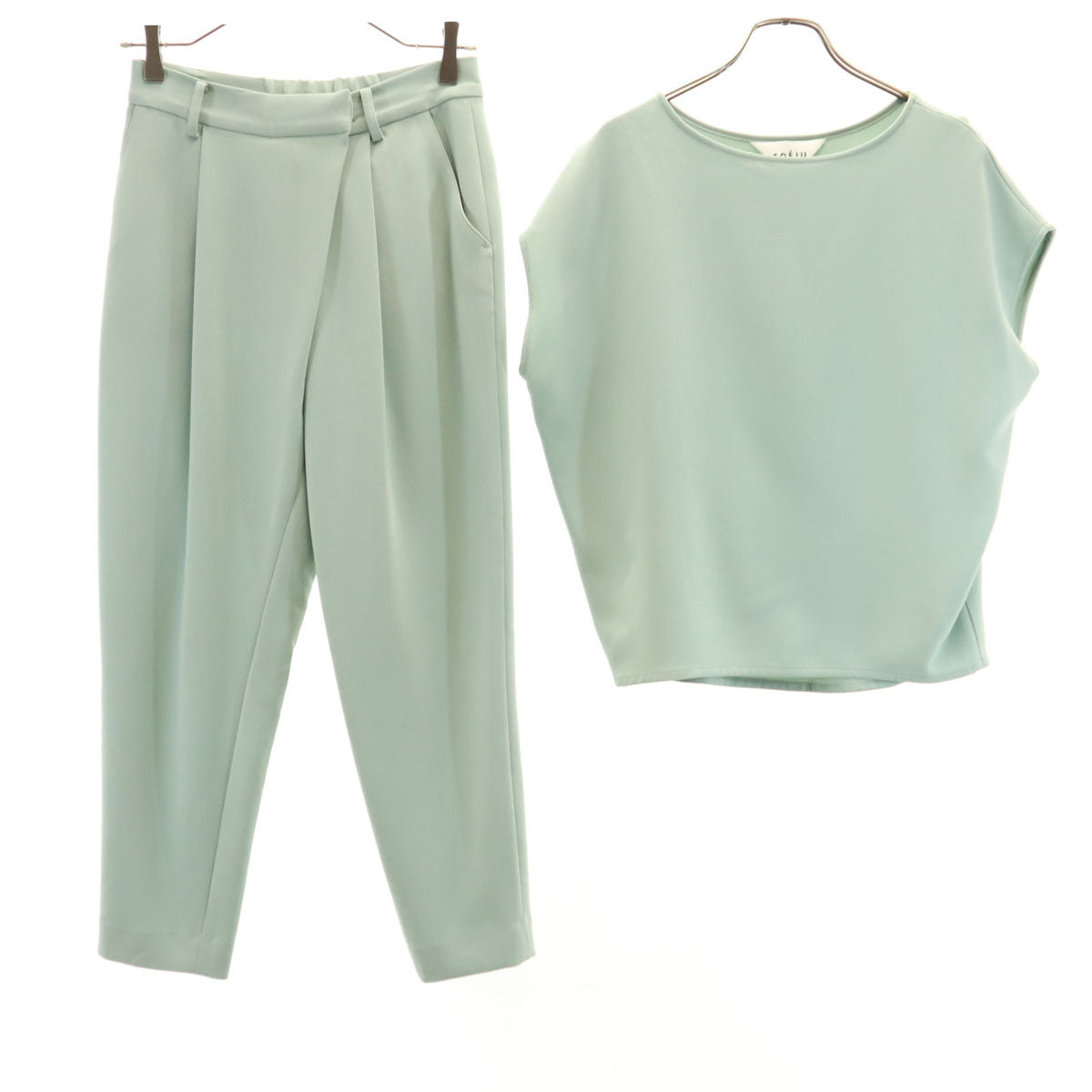 SOEJU ソージュ 日本製 フレンチスリーブ カットソー 上下 セットアップ XS グリーングレー レディース