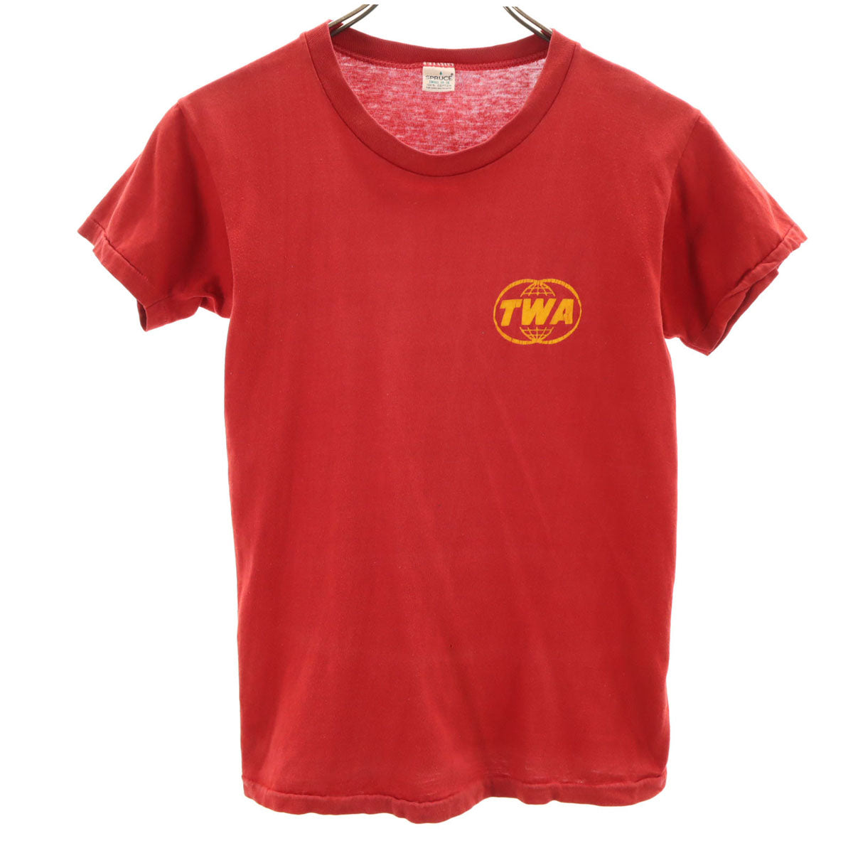 mayo SPRUCE メイヨスプルース 70s USA製 ヴィンテージ TWA 半袖 Tシャツ S レッド シングルステッチ レディース