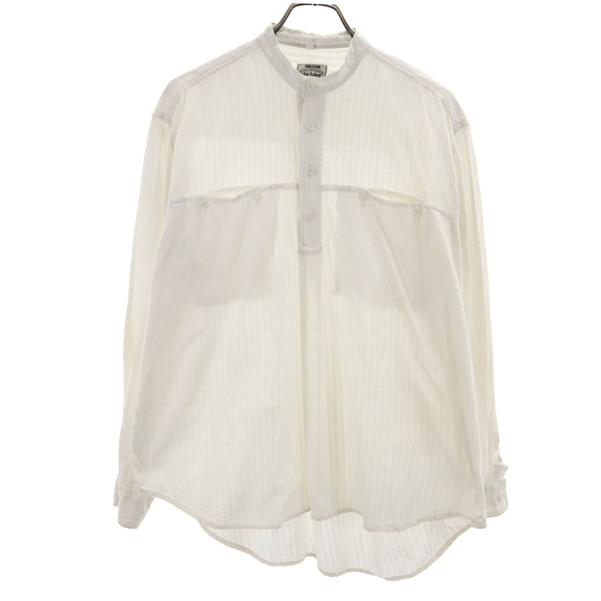 INDISKA インディスカ 80s ヴィンテージ ストライプ柄 長袖 バンドカラーシャツ L アイボリー プルオーバー メンズ