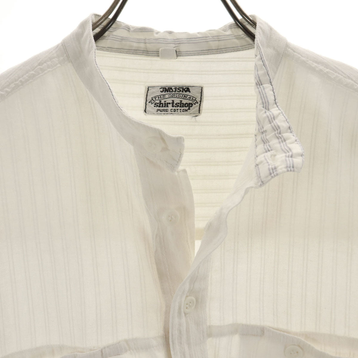 INDISKA インディスカ 80s ヴィンテージ ストライプ柄 長袖 バンドカラーシャツ L アイボリー プルオーバー メンズ