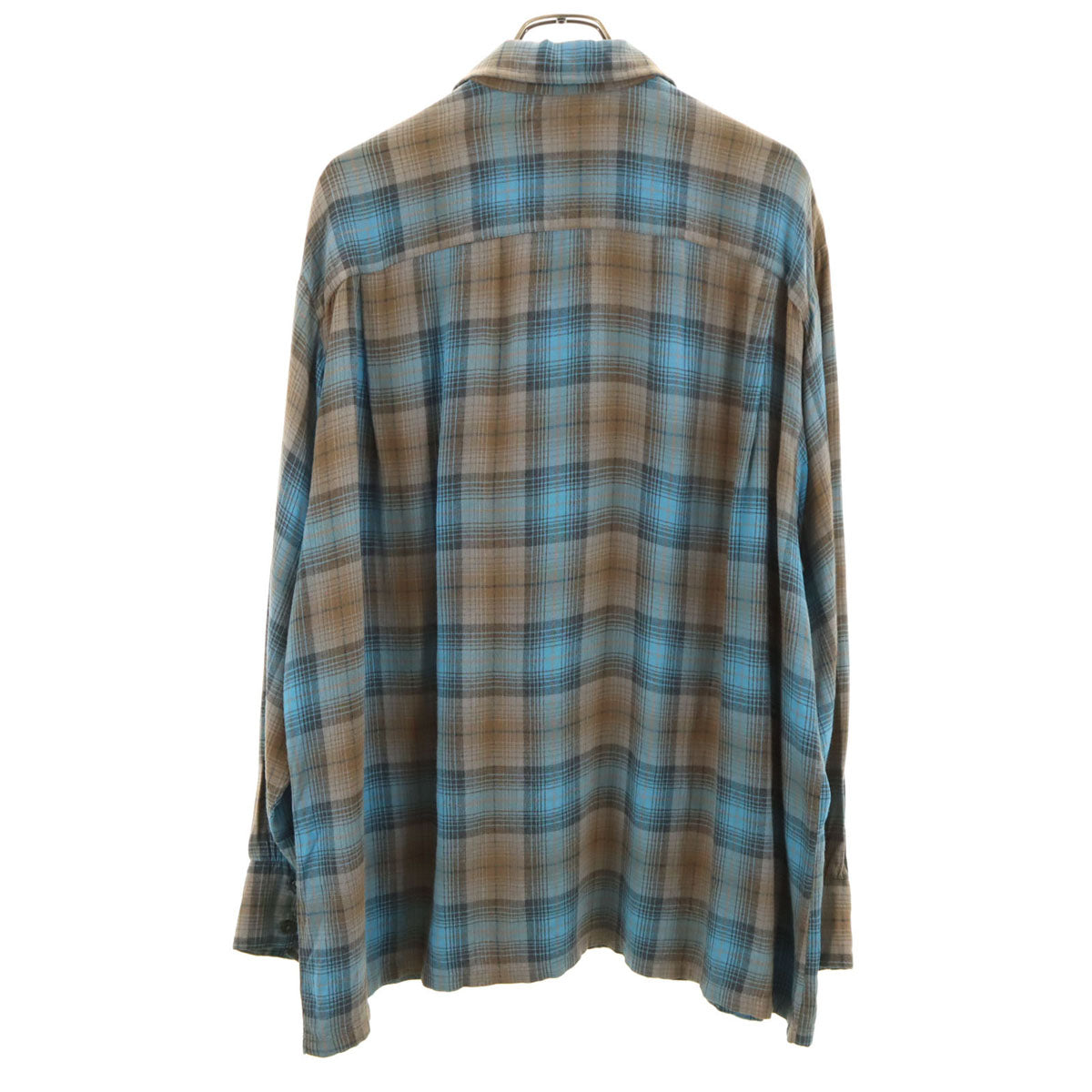 60s 70s ヴィンテージ オンブレチェック 長袖 ウエスタンシャツ BIG 水色 メンズ