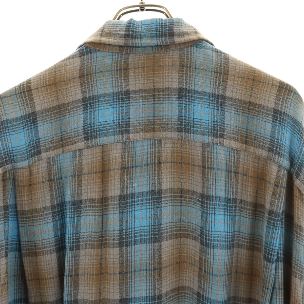 60s 70s ヴィンテージ オンブレチェック 長袖 ウエスタンシャツ BIG 水色 メンズ
