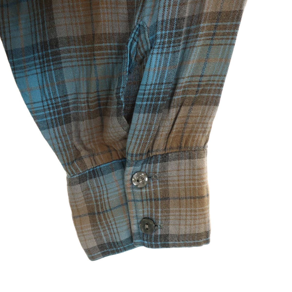 60s 70s ヴィンテージ オンブレチェック 長袖 ウエスタンシャツ BIG 水色 メンズ