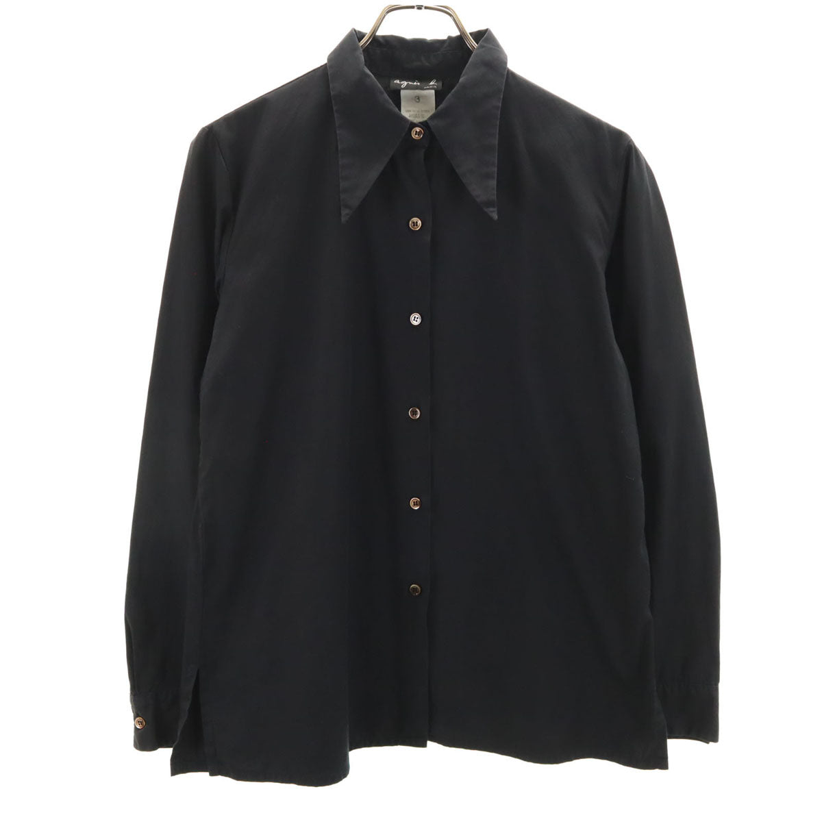 agnes b. アニエスベー 日本製 長袖 コットンシャツ 3 ブラック レディース