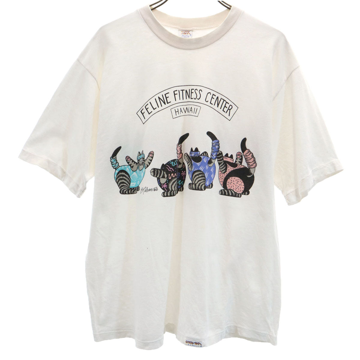 Crazy Shirt クレイジーシャツ 90s USA製 オールド 猫 半袖 Tシャツ M ホワイト系 メンズ