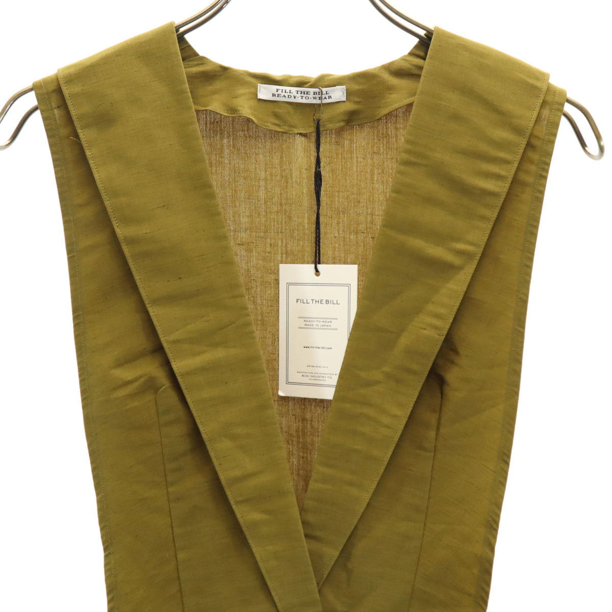未使用 FILL THE BILL フィルザビル 日本製 リネンブレンド ベスト F オリーブ レディース