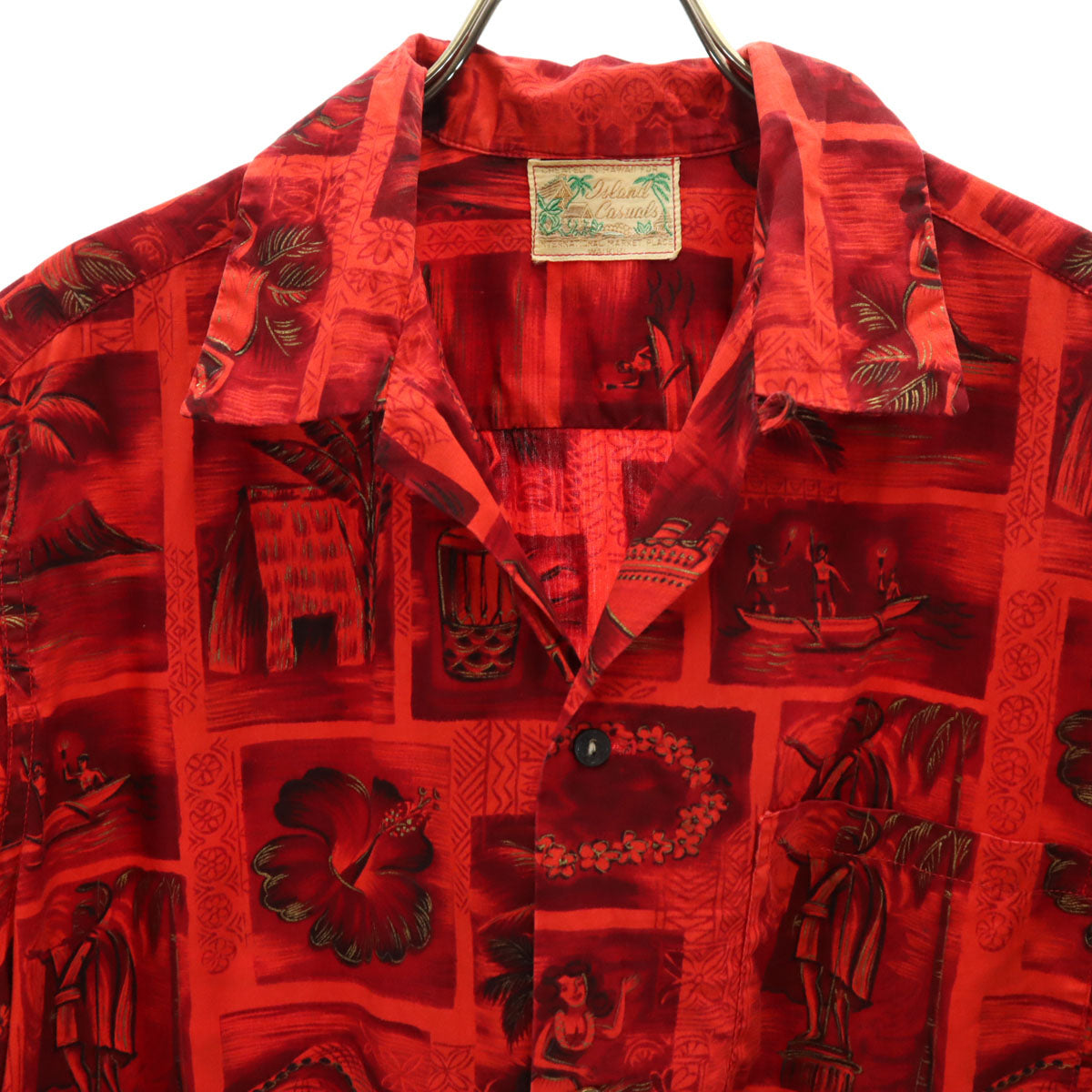 Island Casuals 60s ヴィンテージ 総柄 半袖 アロハシャツ 赤系 メンズ