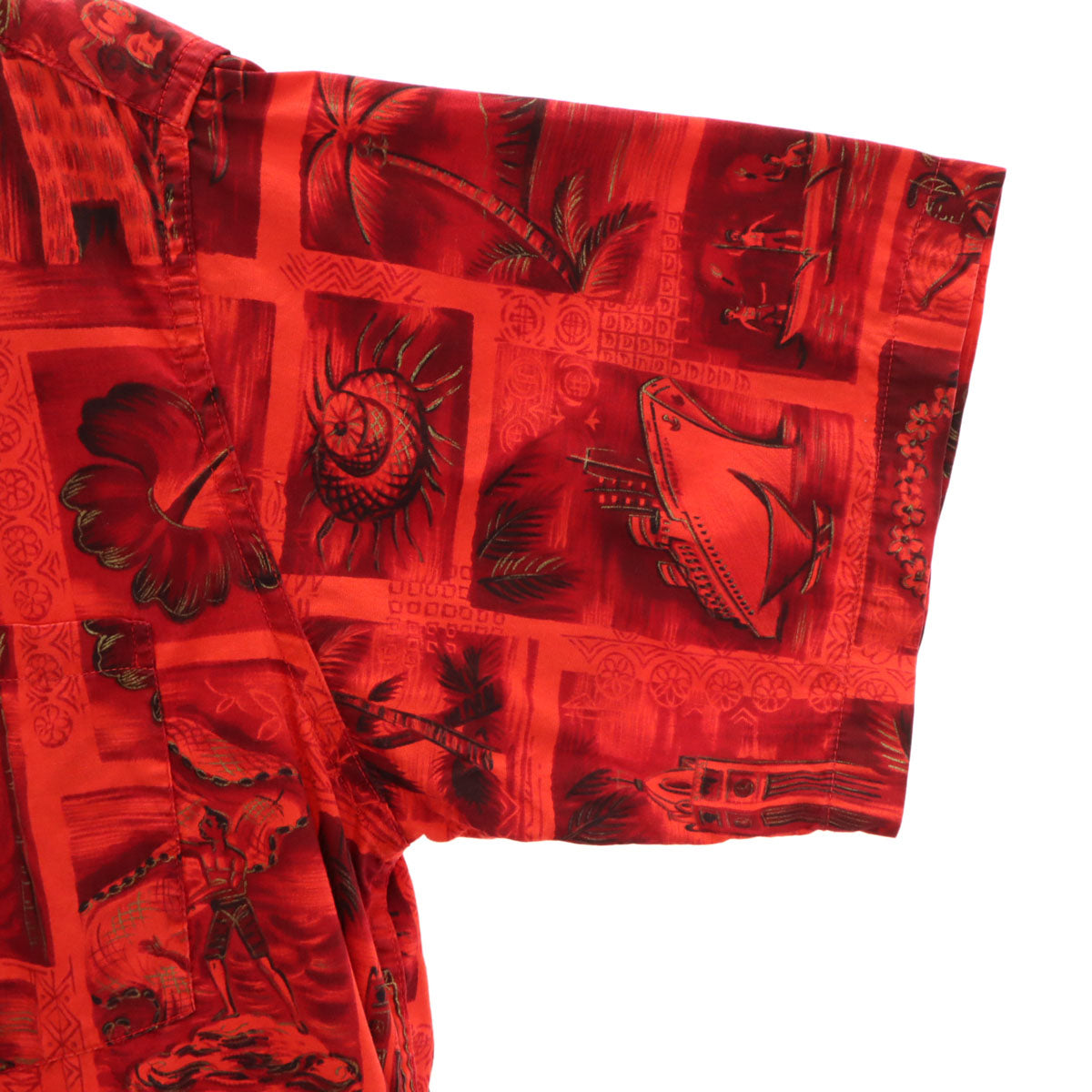 Island Casuals 60s ヴィンテージ 総柄 半袖 アロハシャツ 赤系 メンズ