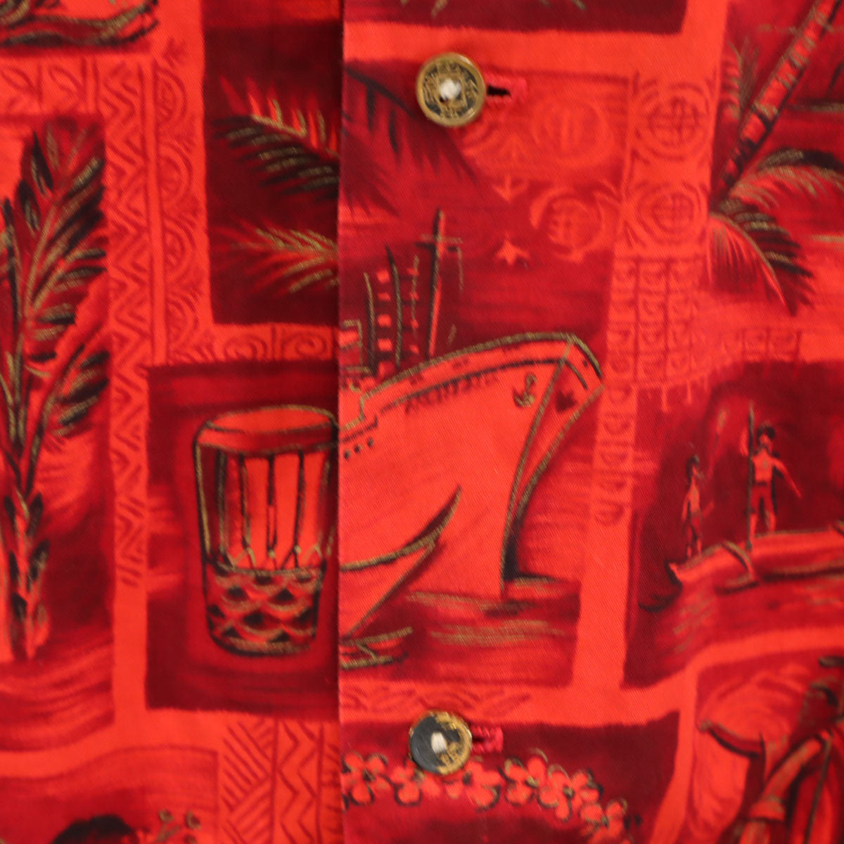 Island Casuals 60s ヴィンテージ 総柄 半袖 アロハシャツ 赤系 メンズ