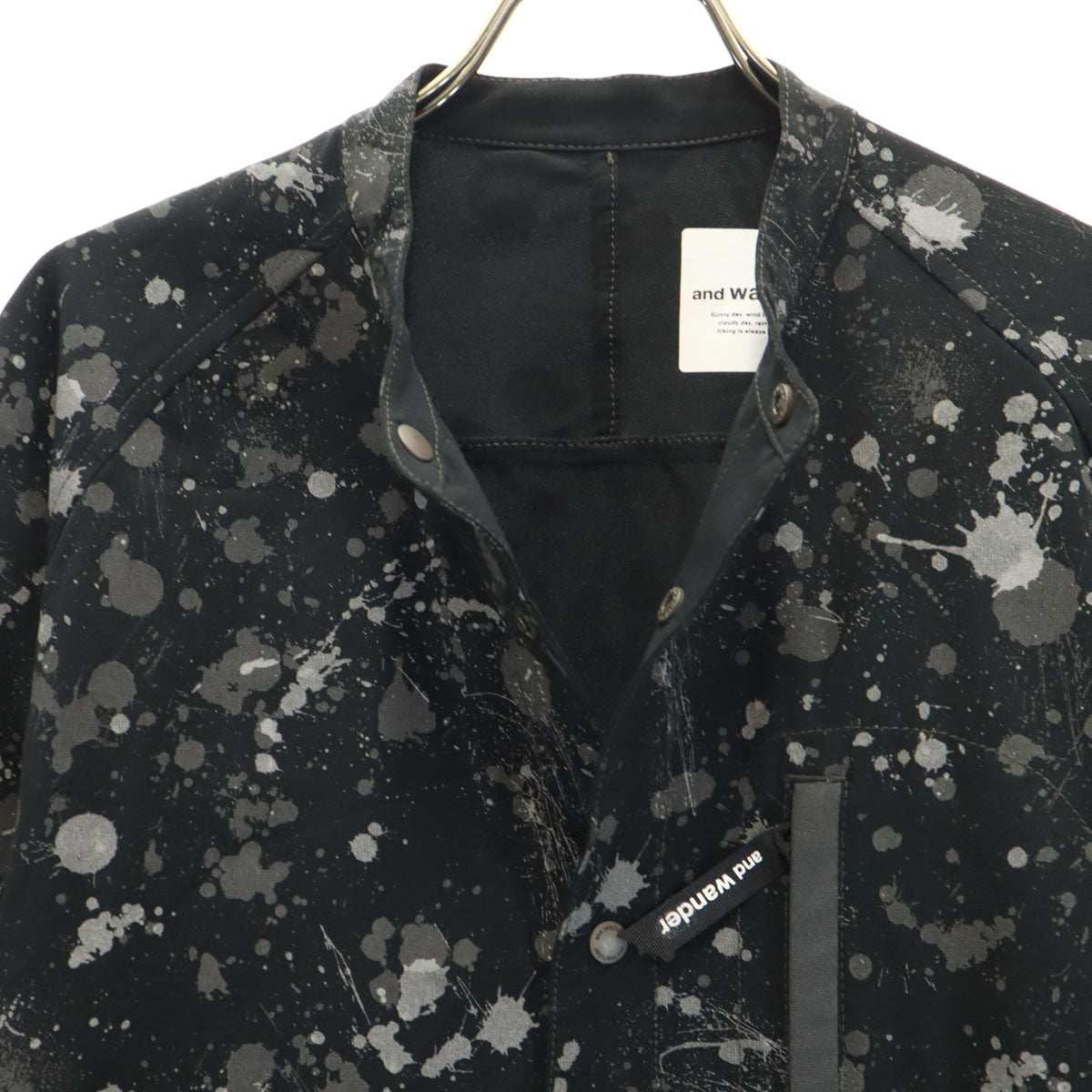 and wander アンドワンダー 日本製 ペイント柄 長袖 ドライストレッチ シャツ 上下 セットアップ 3 ブラック メンズ