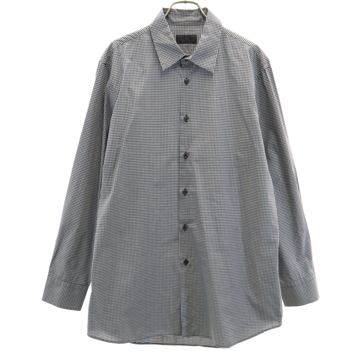 PRADA プラダ イタリア製 チェック柄 長袖 コットンシャツ 42 ブラック メンズ