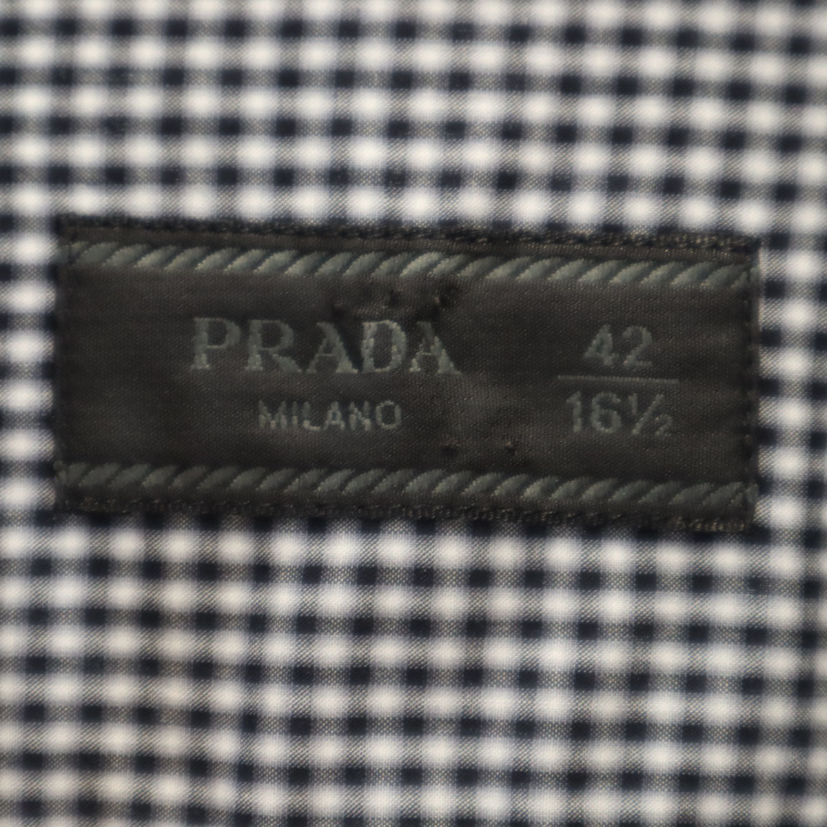PRADA プラダ イタリア製 チェック柄 長袖 コットンシャツ 42 ブラック メンズ
