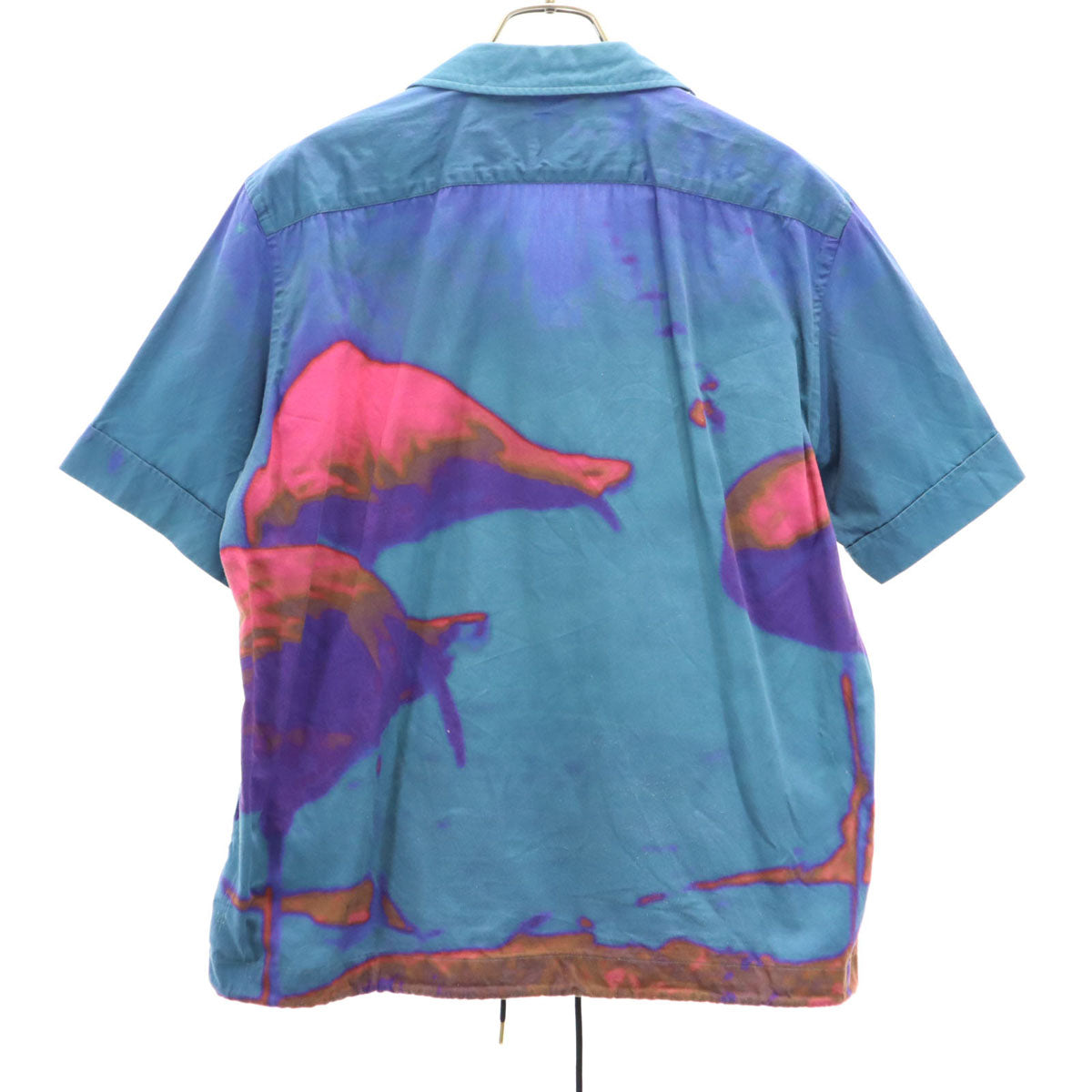 Paul Smith ポールスミス 日本製 総柄 半袖 ジップアップ シャツ L ブルー系 メンズ