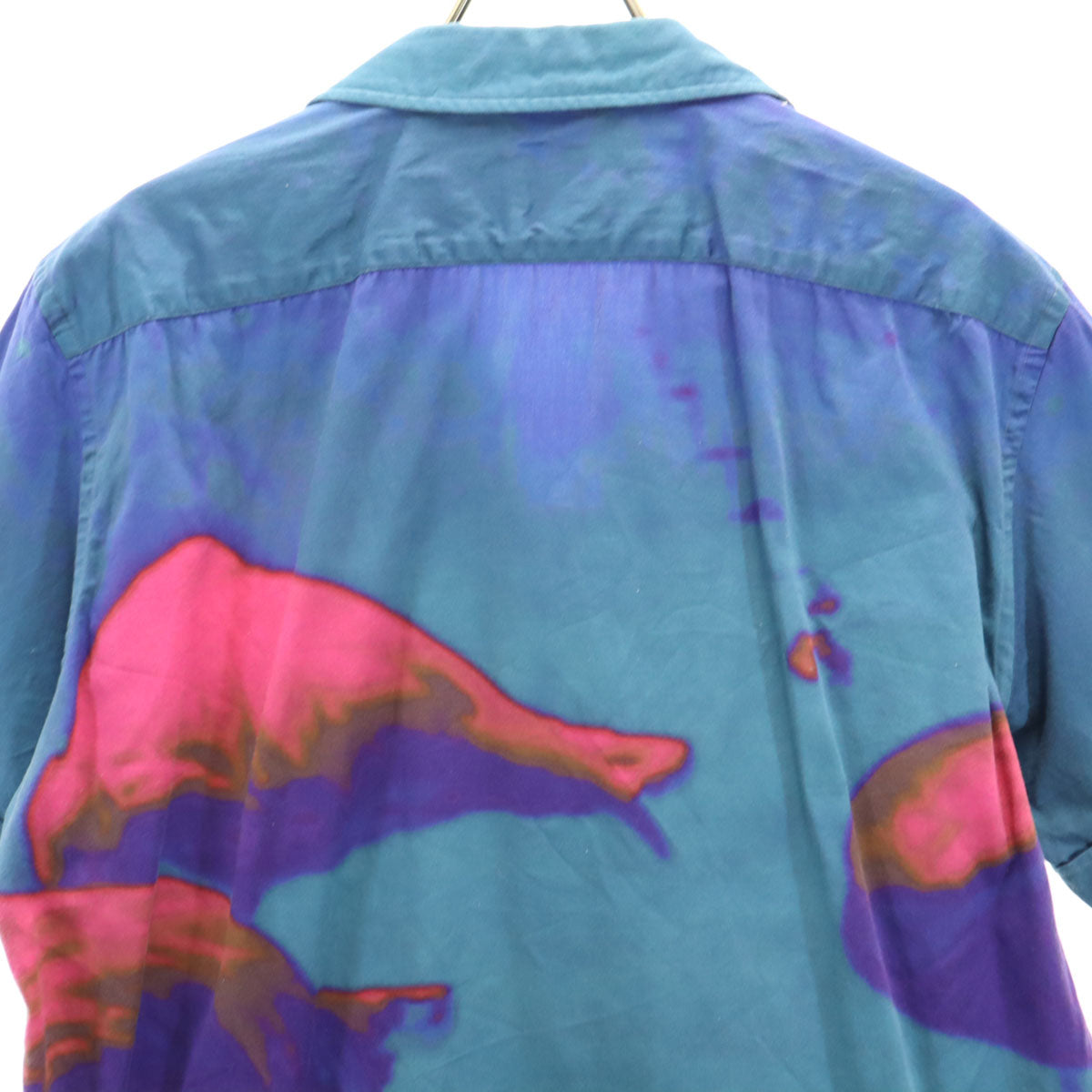 Paul Smith ポールスミス 日本製 総柄 半袖 ジップアップ シャツ L ブルー系 メンズ