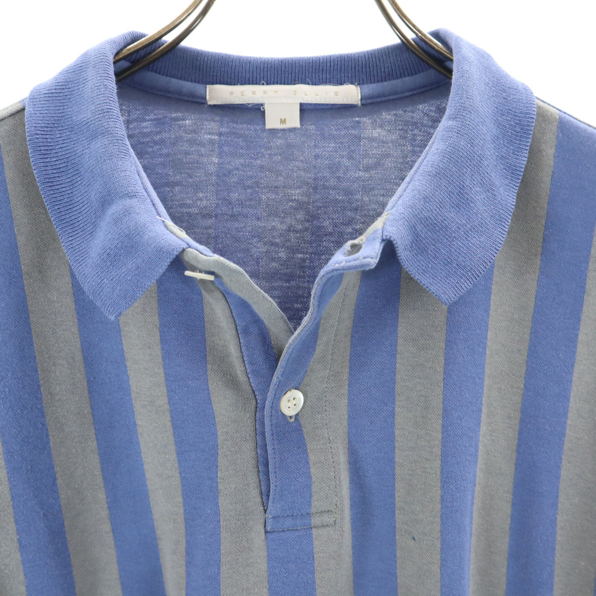 PERRY ELLIS ペリーエリス 90s オールド ストライプ柄 半袖 ポロシャツ M ブルー系 メンズ
