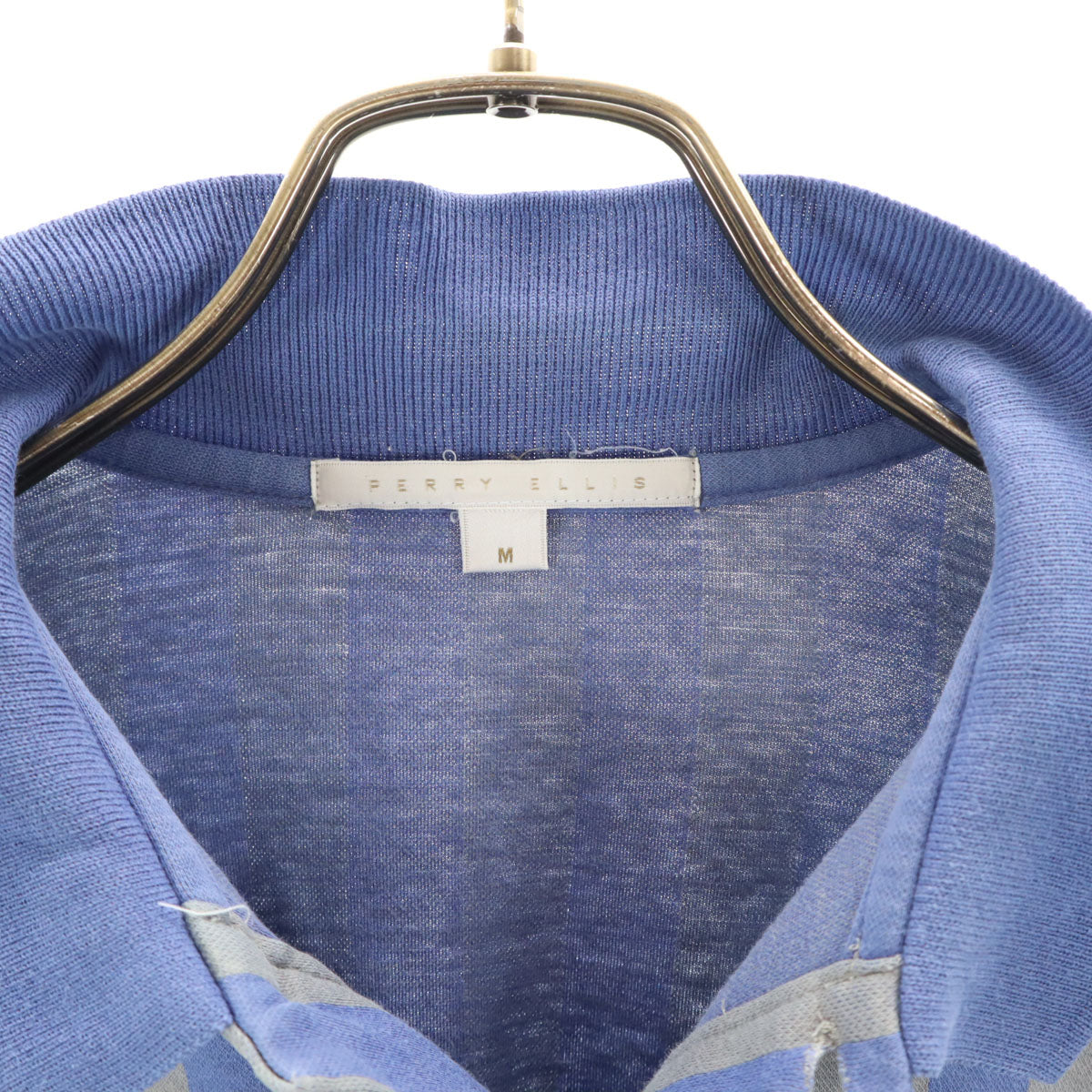 PERRY ELLIS ペリーエリス 90s オールド ストライプ柄 半袖 ポロシャツ M ブルー系 メンズ