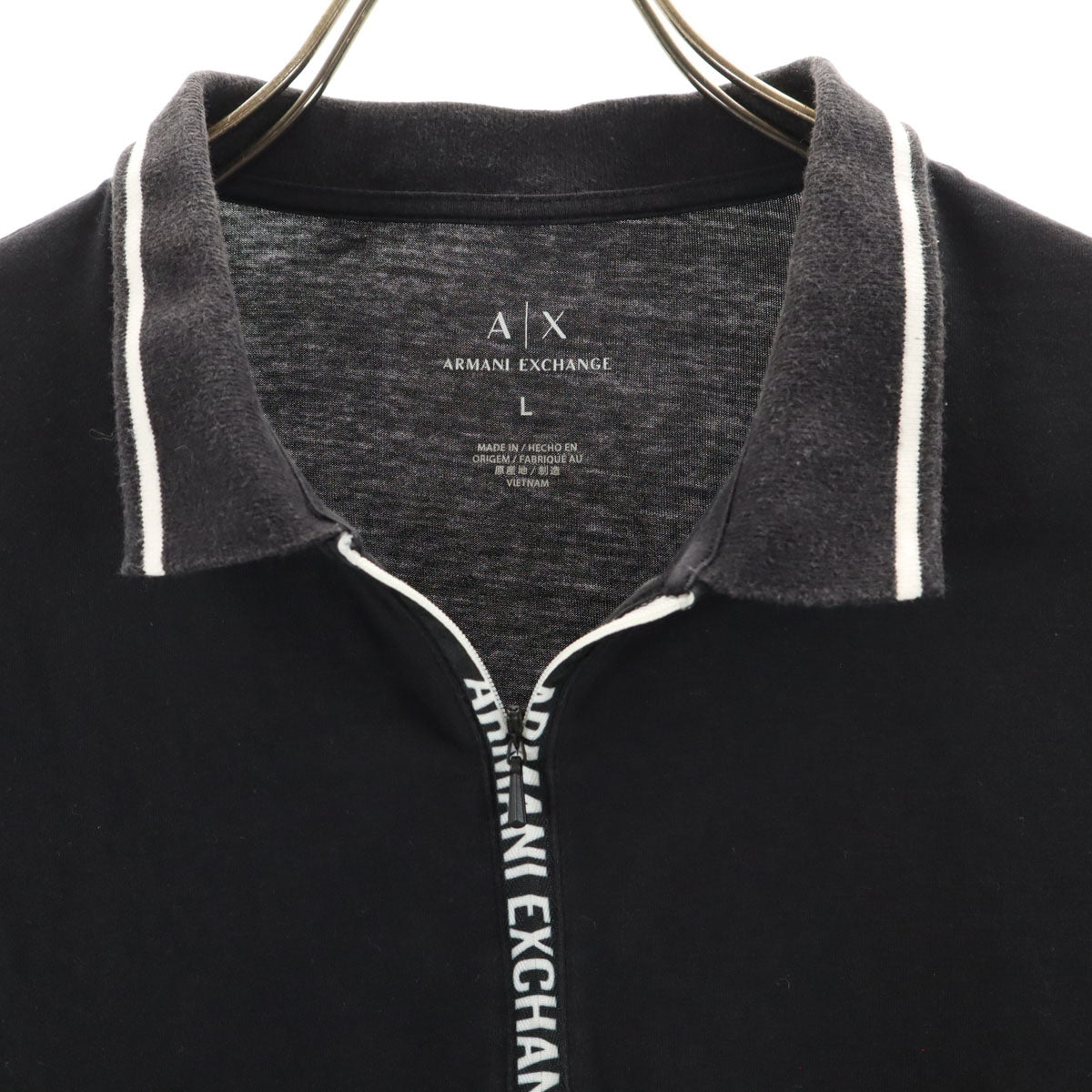 ARMANI EXCHANGE アルマーニエクスチェンジ 半袖 ハーフジップ シャツ L ブラック系 メンズ