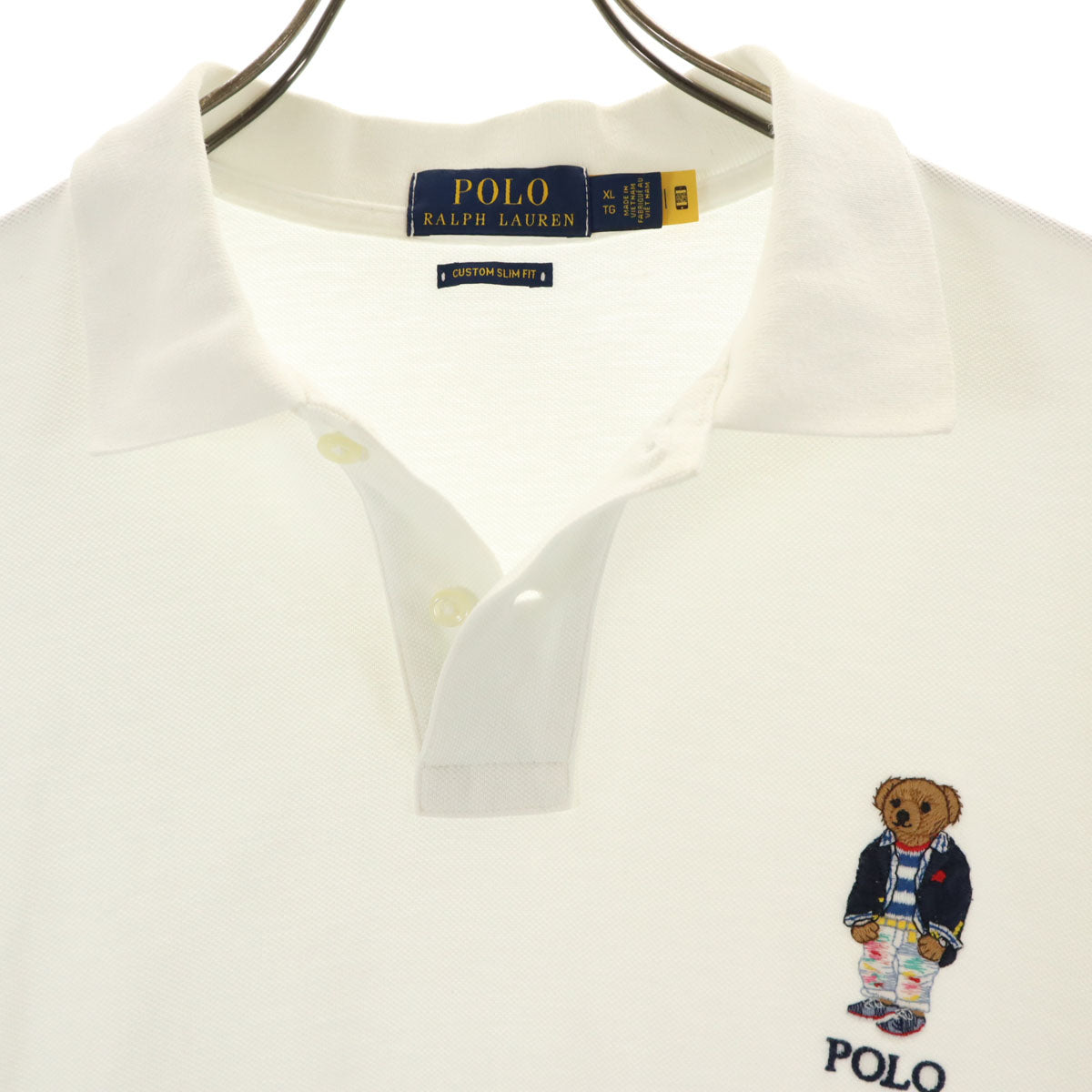 POLO RALPH LAUREN ポロラルフローレン ポロベア刺繍 半袖 カスタムスリムフィット ポロシャツ XL ホワイト 鹿の子 メンズ