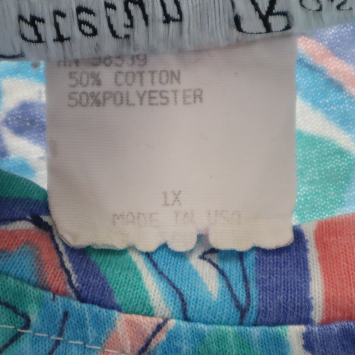 katelyn rose ケイトリンローズ 90s USA製 オールド 総柄 半袖 Tシャツ 1X ブルー系 レディース