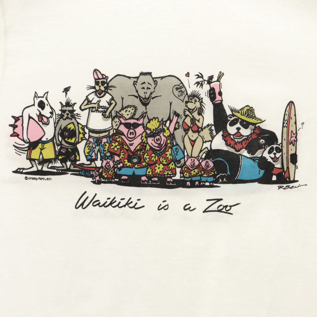 Crazy Shirt クレイジーシャツ 90s USA製 オールド 動物園 アニマル 半袖 Tシャツ M ホワイト メンズ