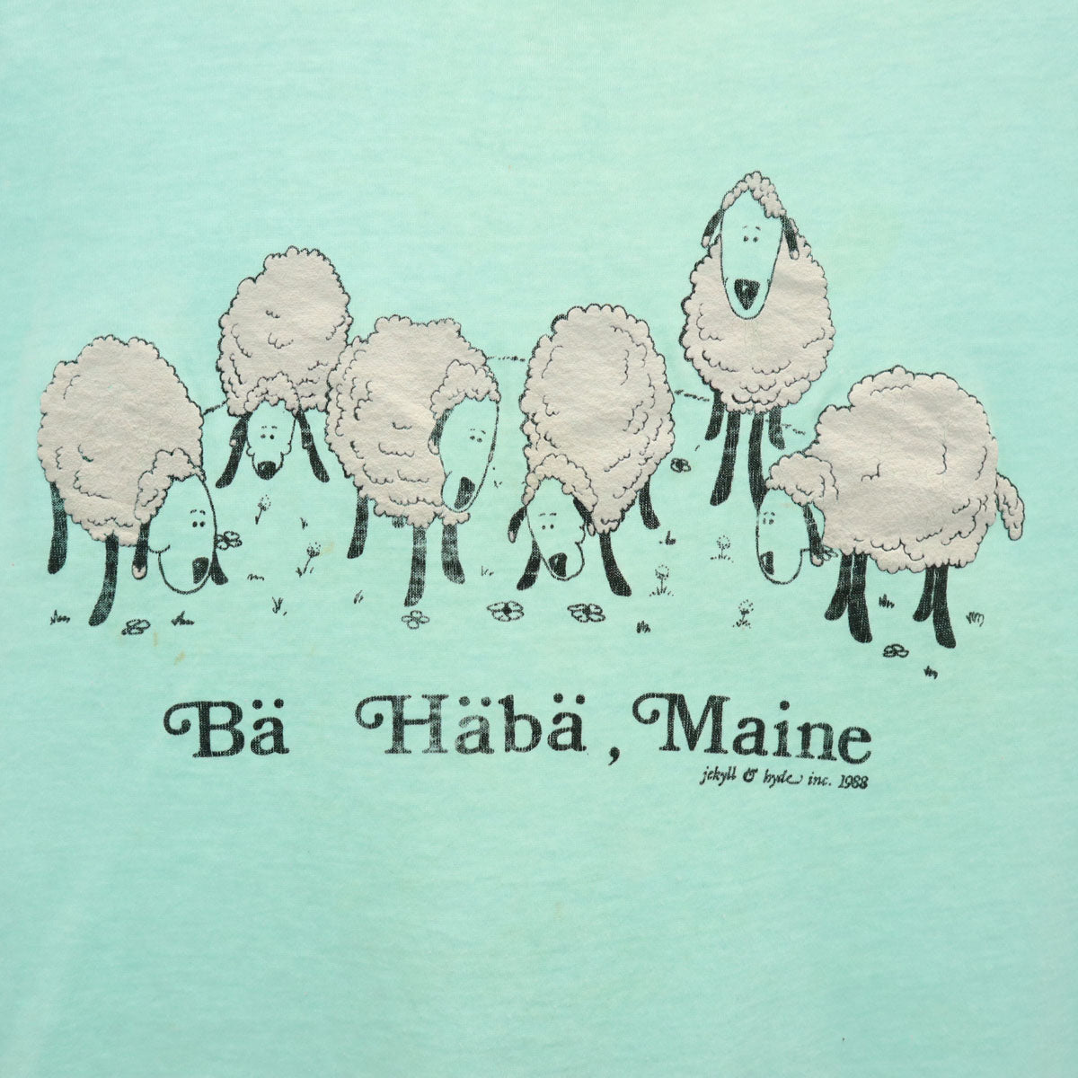 90s オールド 羊 プリント 半袖 Tシャツ ミントブルー シングルステッチ レディース