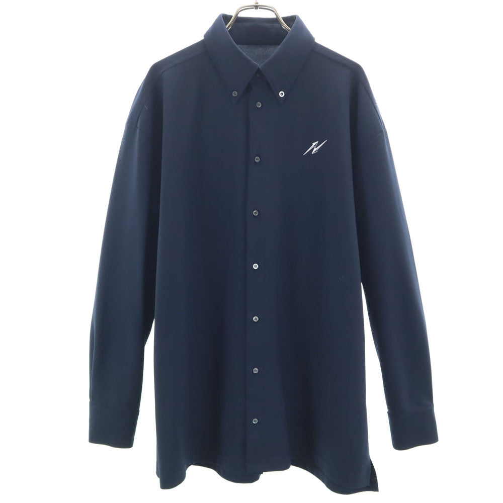 MONOCROM モノクローム バックロゴ 長袖 ボタンダウンシャツ ネイビー ストレッチ メンズ