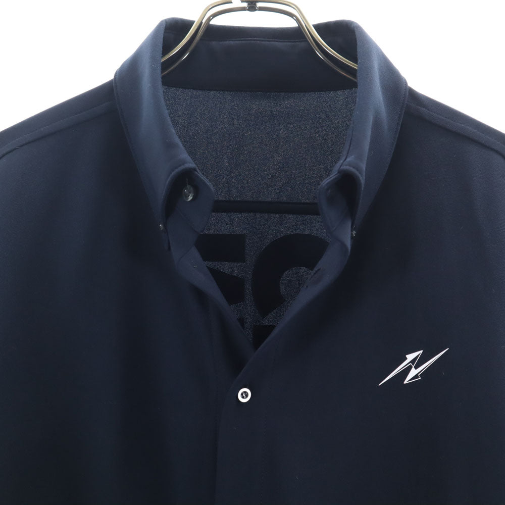 MONOCROM モノクローム バックロゴ 長袖 ボタンダウンシャツ ネイビー ストレッチ メンズ