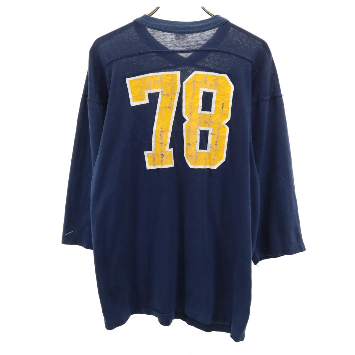 80s ヴィンテージ 7分袖 Vネック Tシャツ ブルー系 メンズ