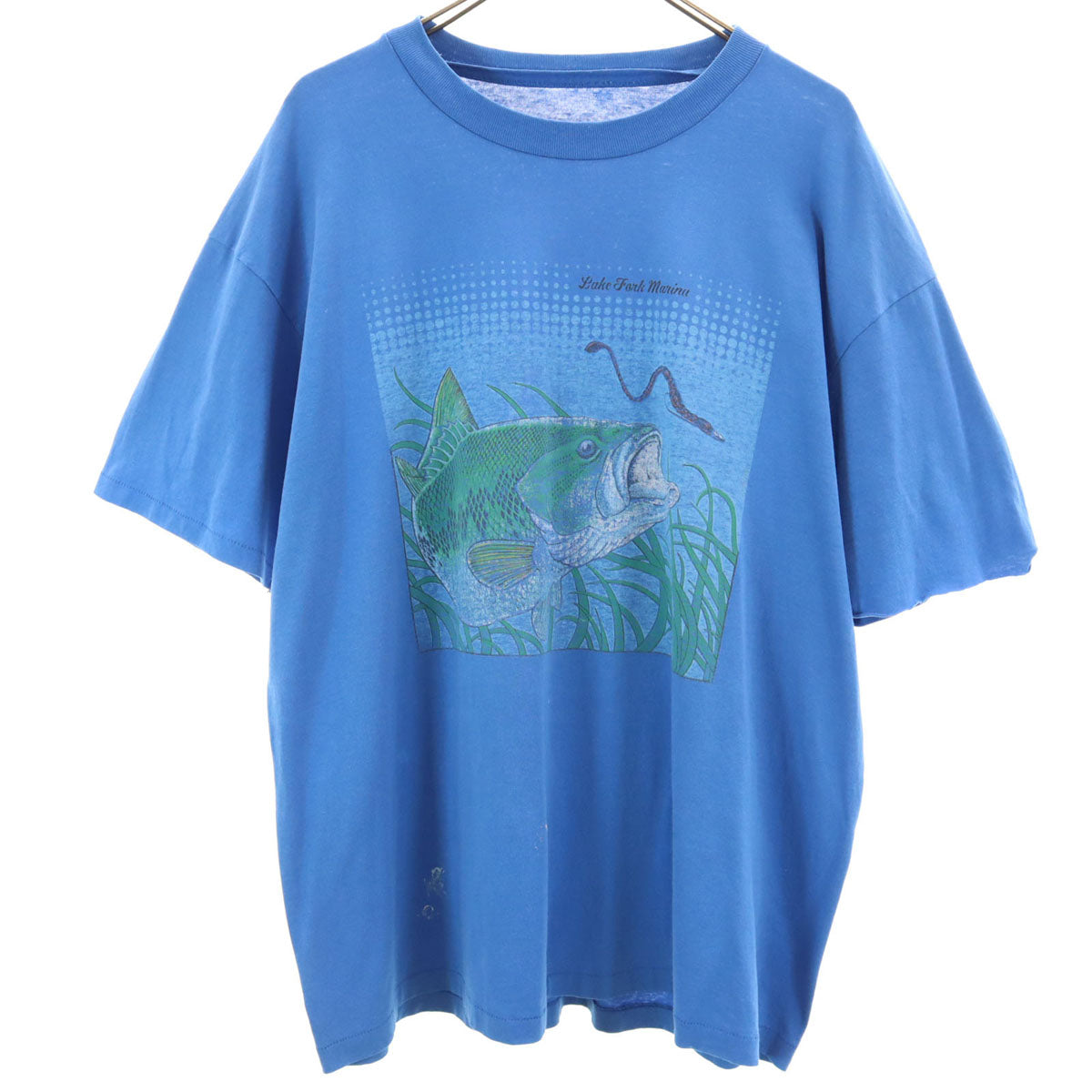 90s オールド フィッシュ プリント 半袖 Tシャツ ブルー シングルステッチ メンズ