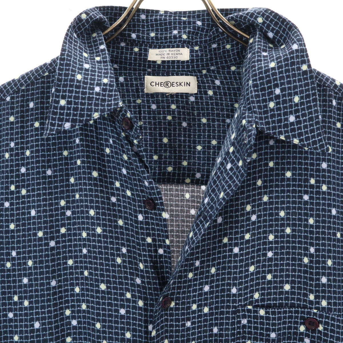CHERESKIN シェレスキン 90s オールド 総柄 半袖 シャツ ネイビー メンズ