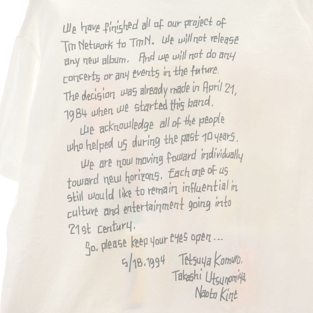 BROCKUM WORLDWIDE ブロッカム ワールドワイド 90s USA製 オールド TMN 小室哲哉 プリント 半袖 Tシャツ L ホワイト メンズ