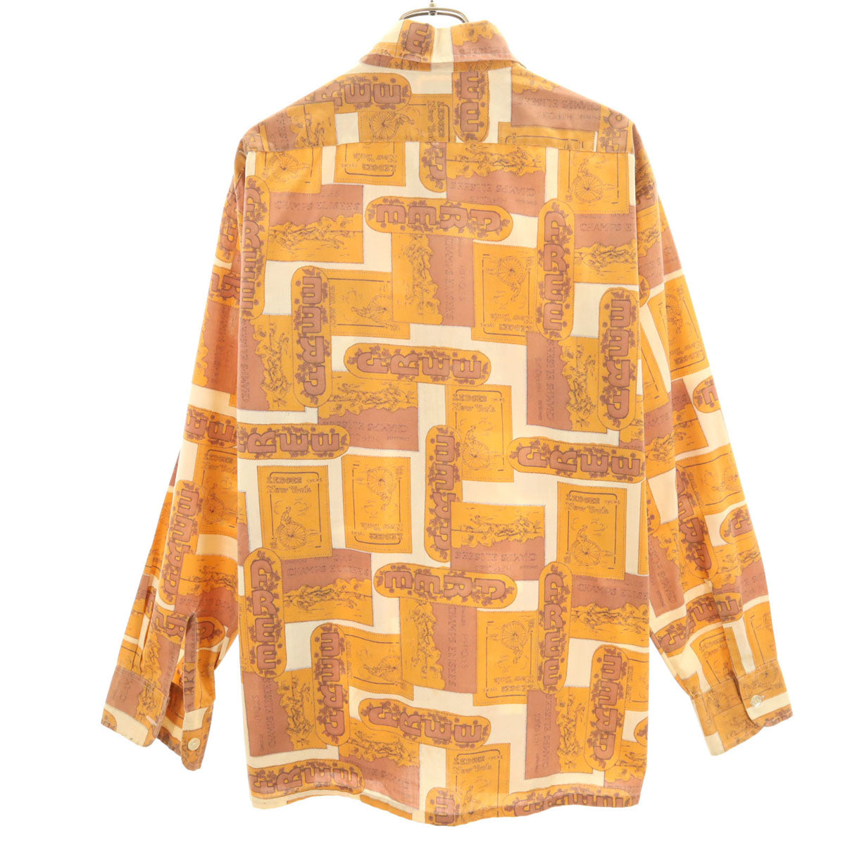 JP2 70s ヴィンテージ 総柄 長袖 シャツ XL イエロー系 メンズ