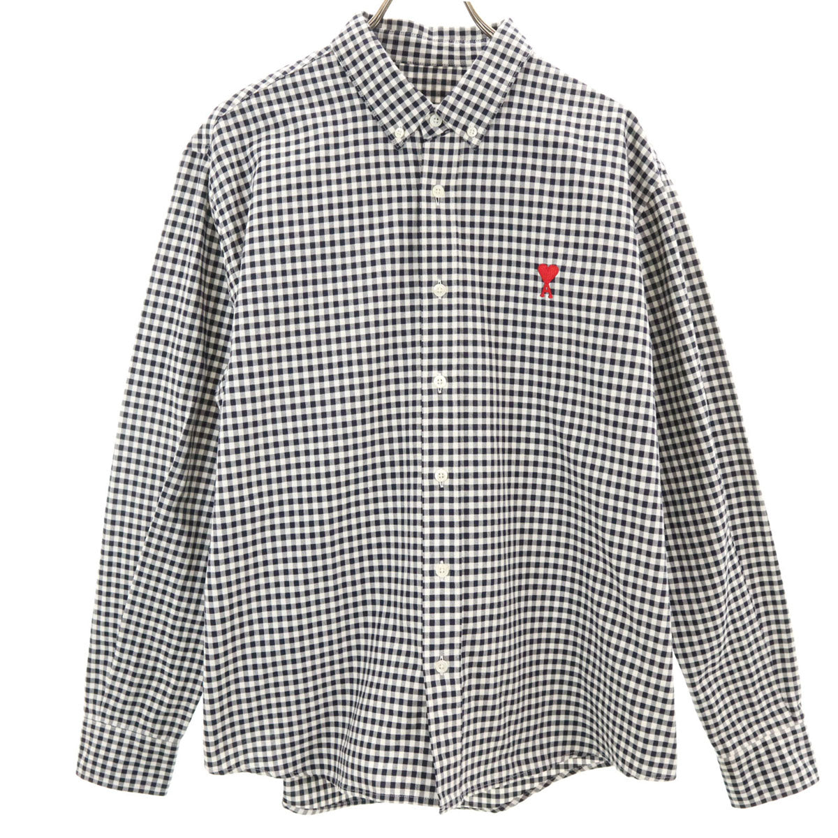 ami アミ ギンガムチェック柄 長袖 ボタンダウンシャツ 42 ホワイト メンズ