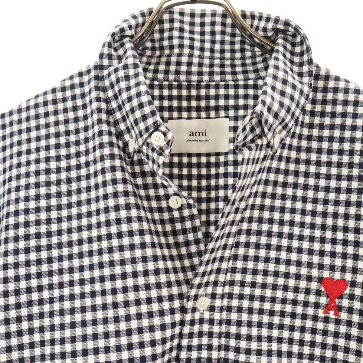 ami アミ ギンガムチェック柄 長袖 ボタンダウンシャツ 42 ホワイト メンズ