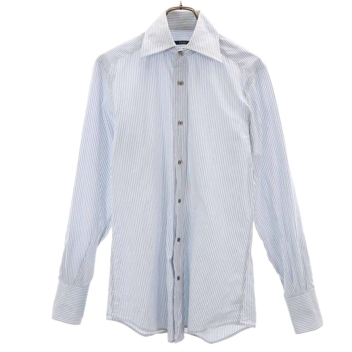 GUCCI グッチ イタリア製 ストライプ柄 長袖 コットンシャツ 38 ホワイト メンズ