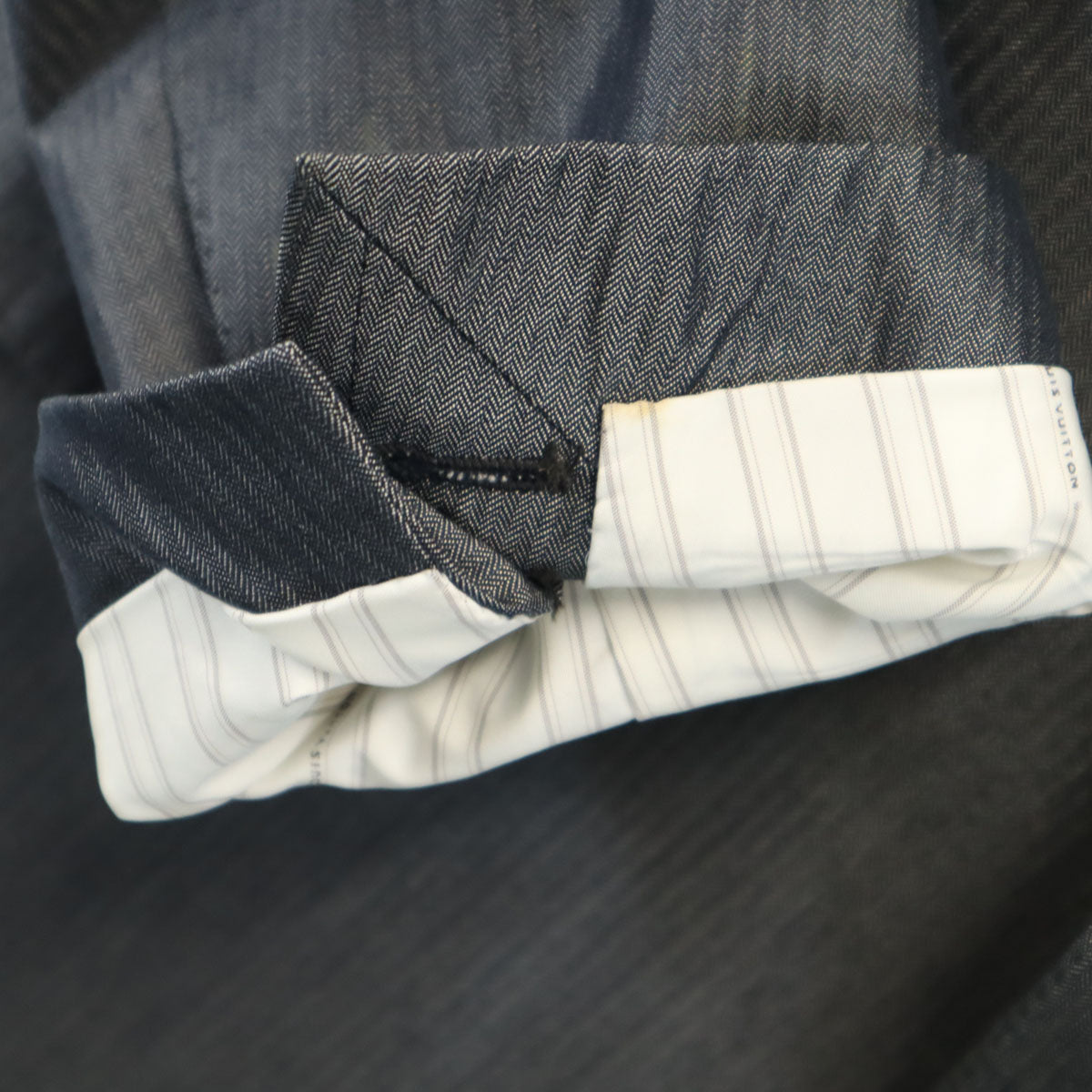 LOUIS VUITTON ルイヴィトン イタリア製 ヘリンボーン柄 デニムテーラードジャケット 46 チャコールグレー メンズ