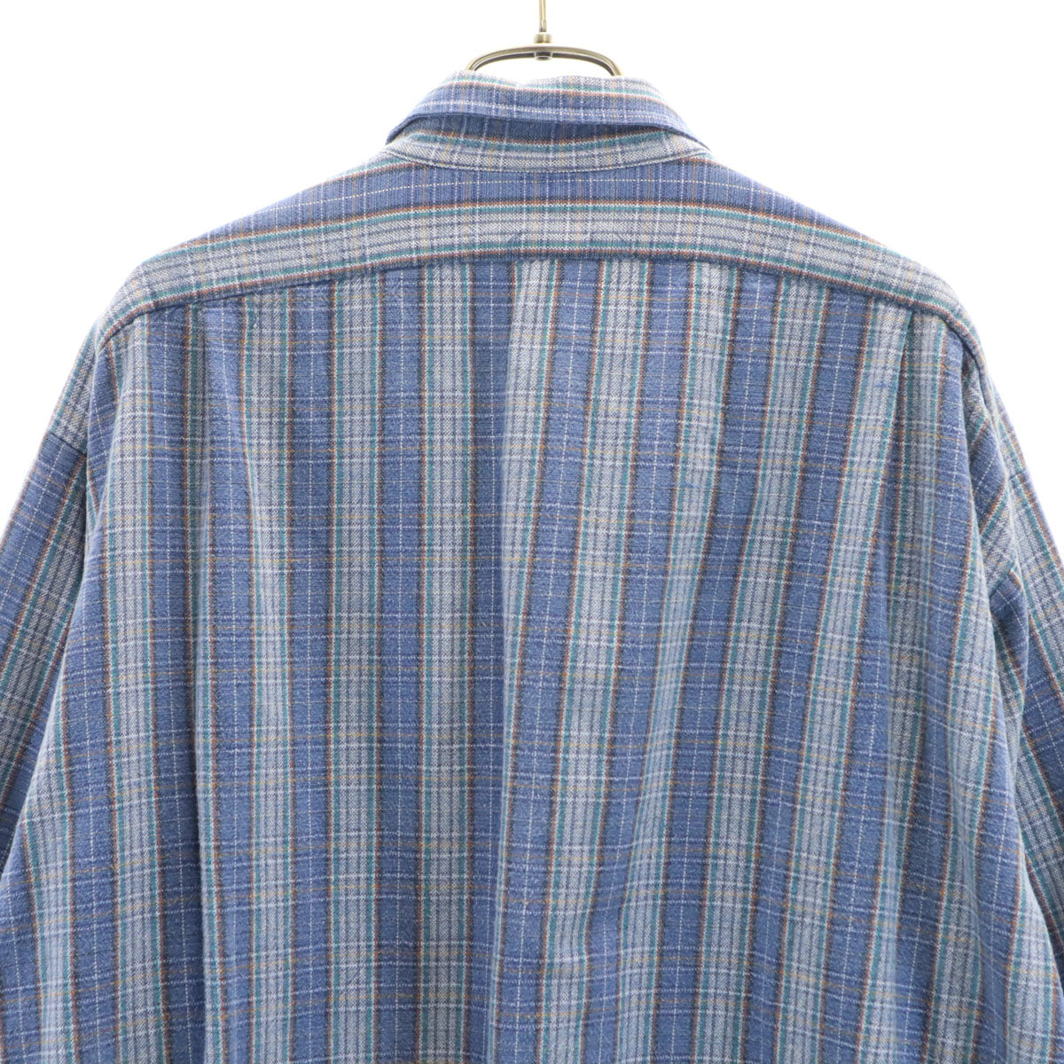 EURO WORK ユーロワーク 50s フランス製 グランパ マチ付き チェック柄 長袖 ハーフボタン グランパ シャツ 45 ブルー系 プルオーバー メンズ