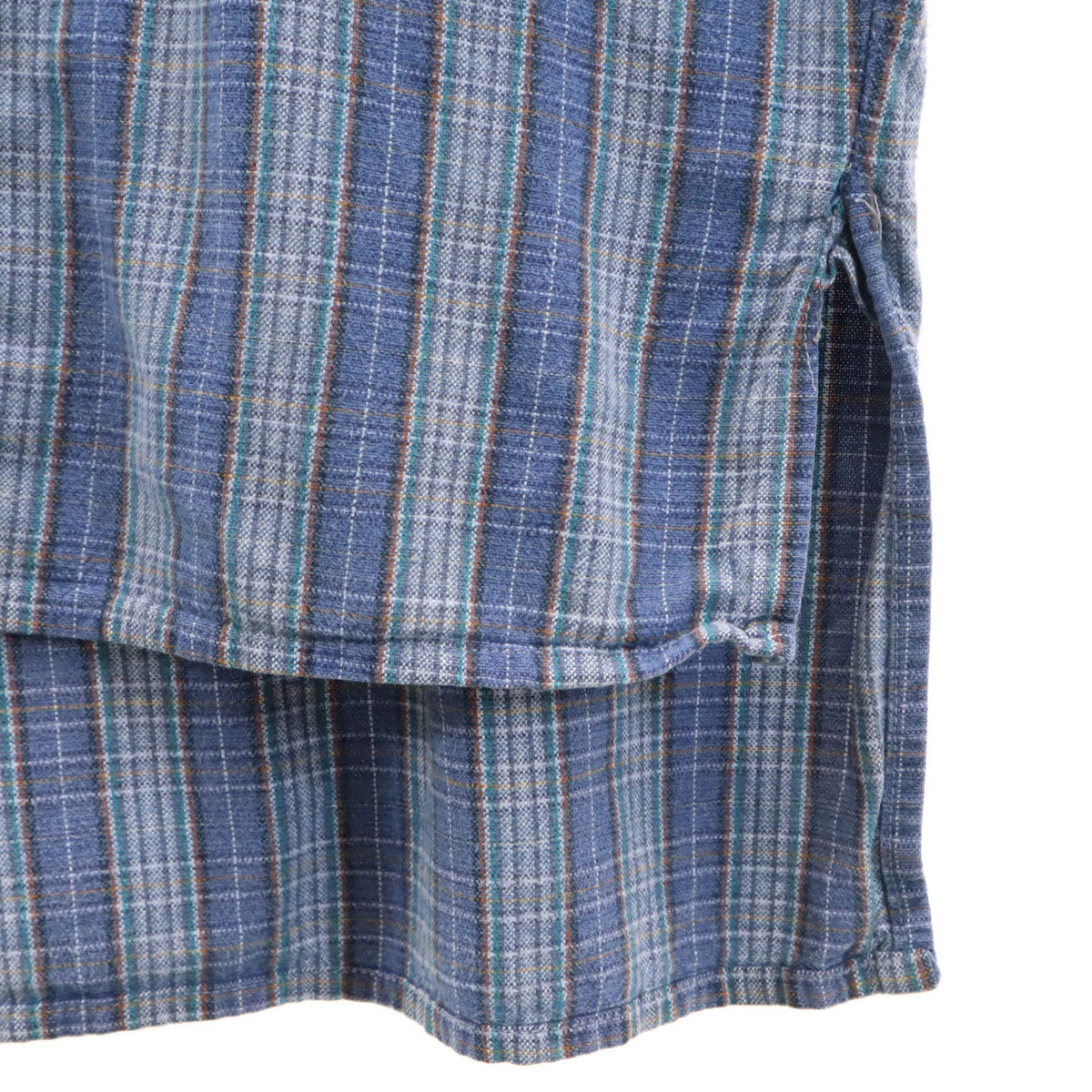EURO WORK ユーロワーク 50s フランス製 グランパ マチ付き チェック柄 長袖 ハーフボタン グランパ シャツ 45 ブルー系 プルオーバー メンズ